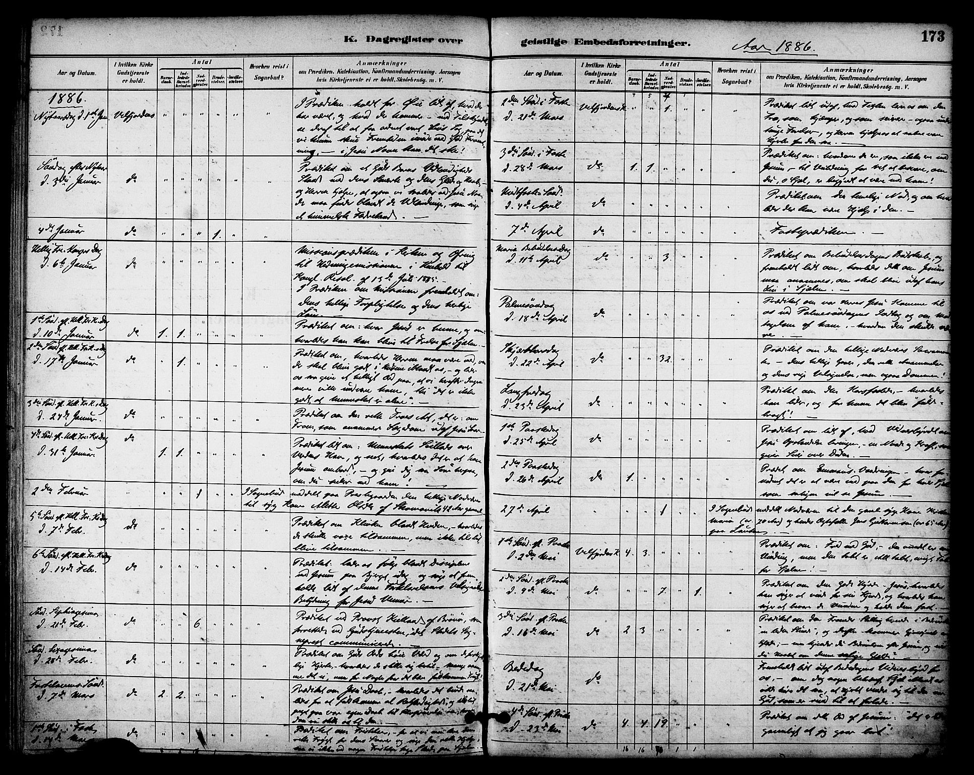 Ministerialprotokoller, klokkerbøker og fødselsregistre - Nordland, AV/SAT-A-1459/814/L0226: Parish register (official) no. 814A07, 1886-1898, p. 173