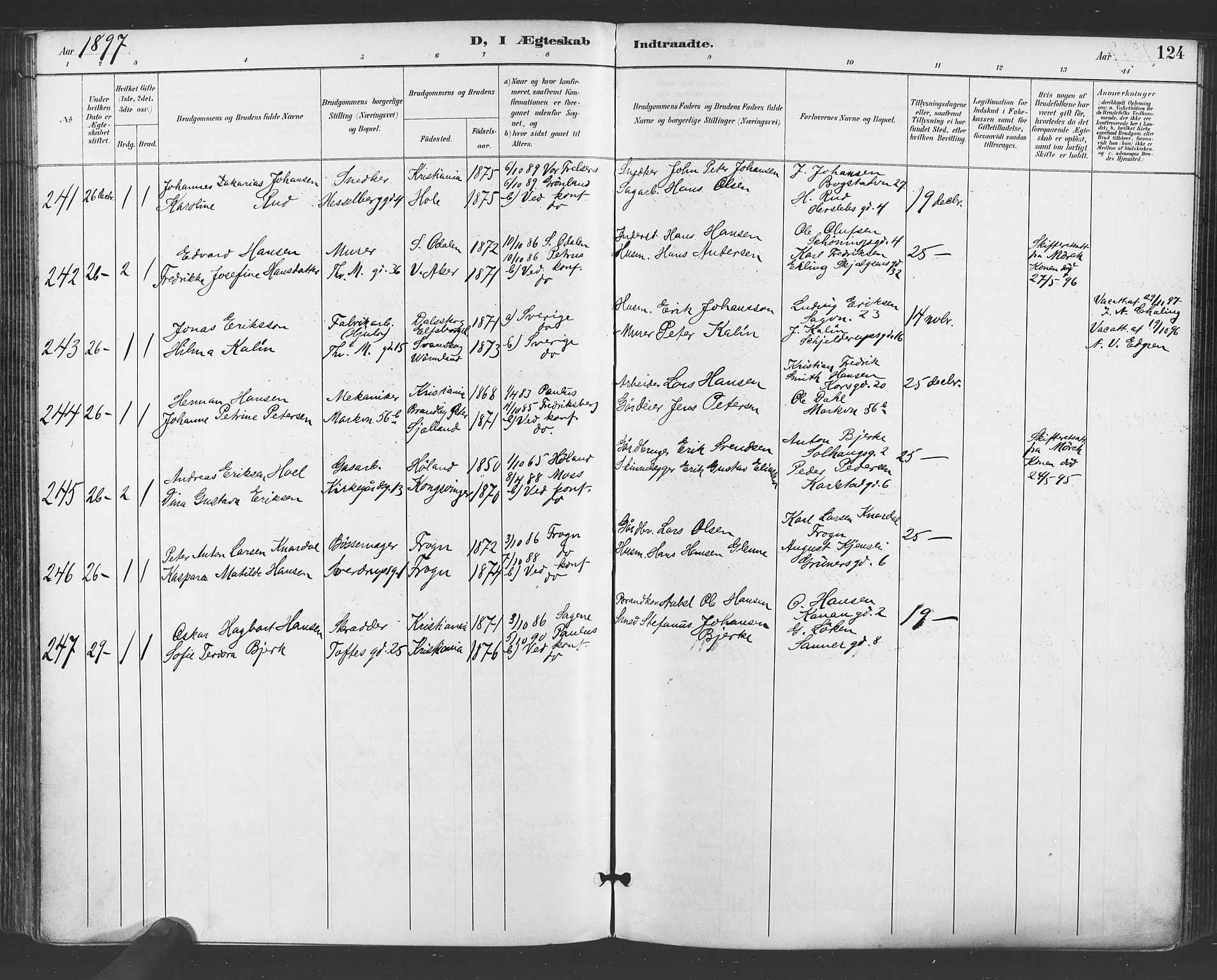 Paulus prestekontor Kirkebøker, AV/SAO-A-10871/F/Fa/L0009: Parish register (official) no. 9, 1891-1901, p. 124