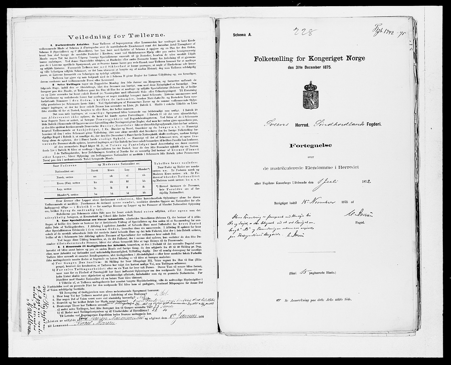 SAB, 1875 census for 1216P Sveio, 1875, p. 22