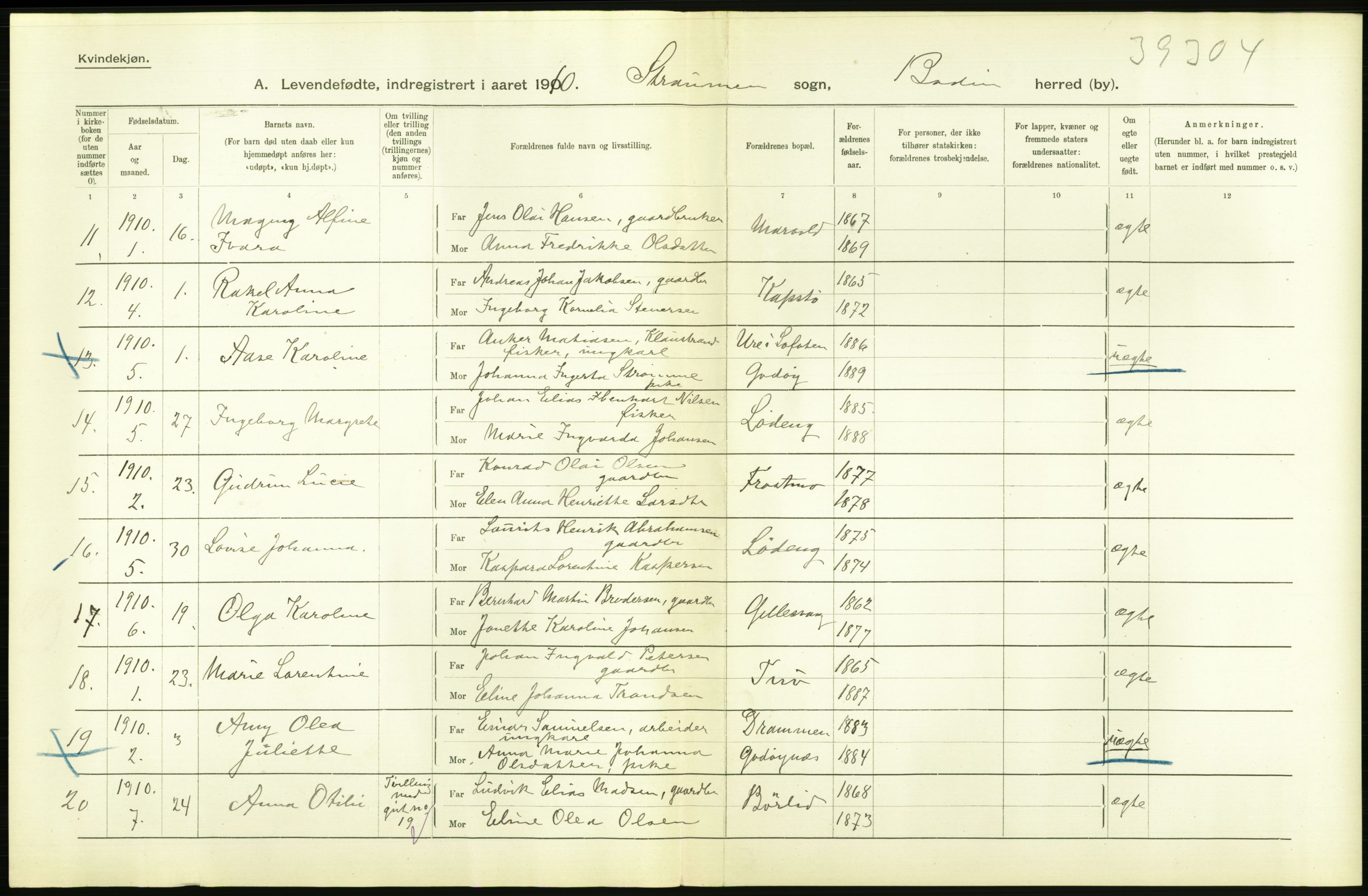Statistisk sentralbyrå, Sosiodemografiske emner, Befolkning, AV/RA-S-2228/D/Df/Dfa/Dfah/L0040: Nordlands amt: Levendefødte menn og kvinner. Bygder., 1910, p. 34