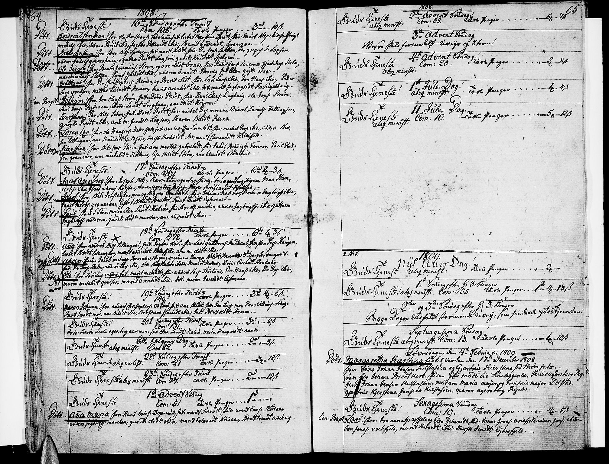 Ministerialprotokoller, klokkerbøker og fødselsregistre - Nordland, SAT/A-1459/820/L0287: Parish register (official) no. 820A08, 1800-1819, p. 64-65