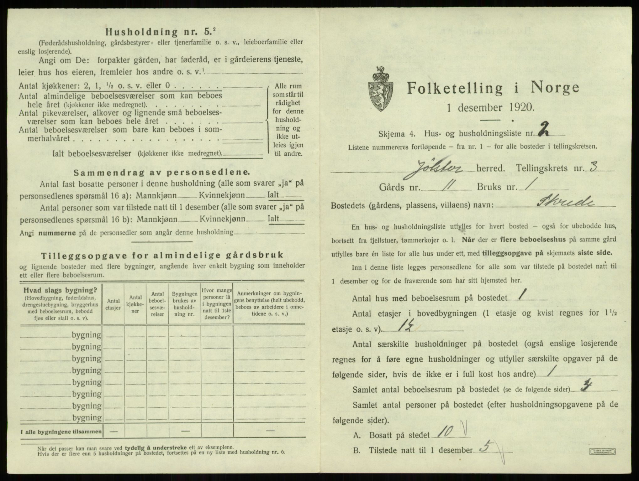 SAB, 1920 census for Jølster, 1920, p. 217