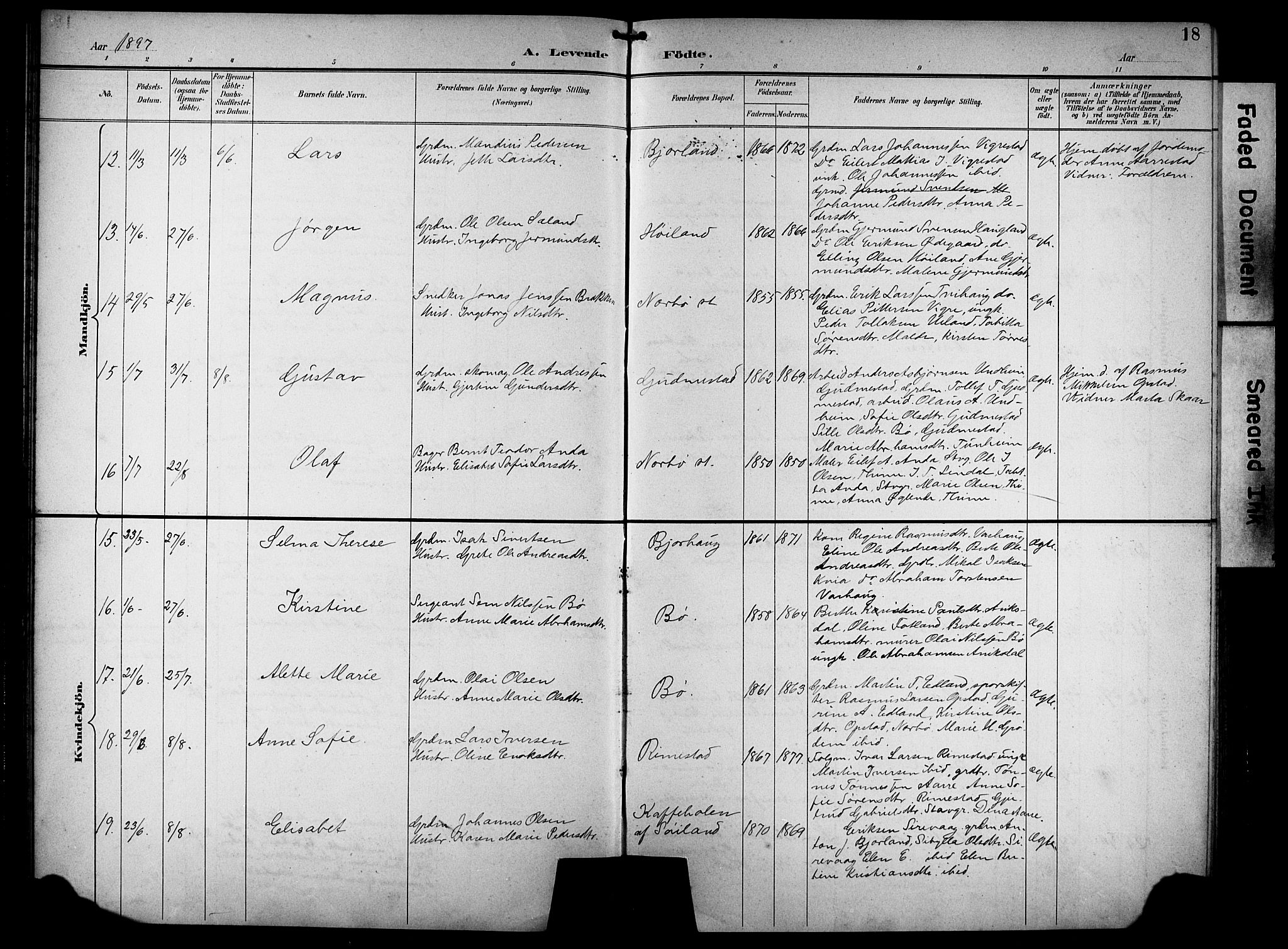 Hå sokneprestkontor, AV/SAST-A-101801/001/30BB/L0005: Parish register (copy) no. B 5, 1894-1912, p. 18