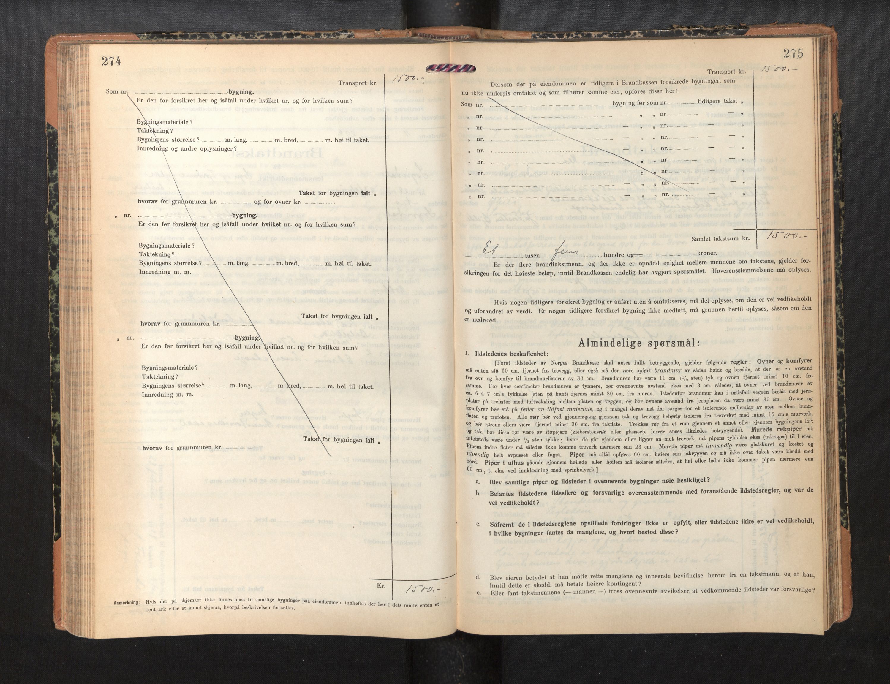 Lensmannen i Sogndal, AV/SAB-A-29901/0012/L0012: Branntakstprotokoll, skjematakst, 1922-1931, p. 274-275