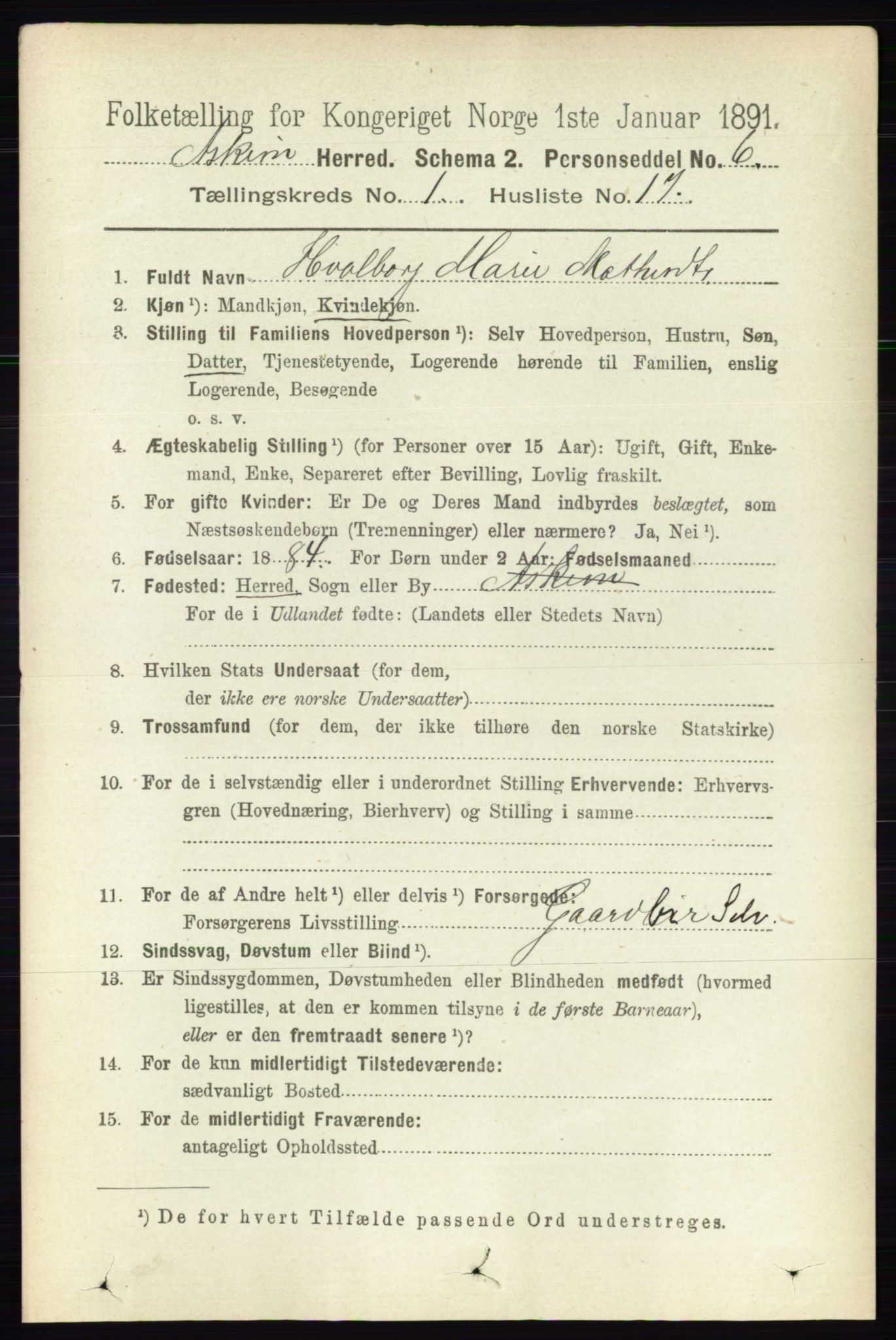 RA, 1891 census for 0124 Askim, 1891, p. 194