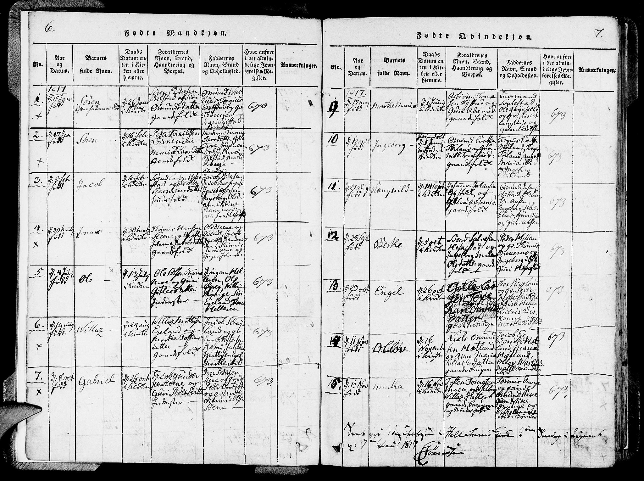 Lund sokneprestkontor, SAST/A-101809/S06/L0006: Parish register (official) no. A 6, 1816-1839, p. 6-7