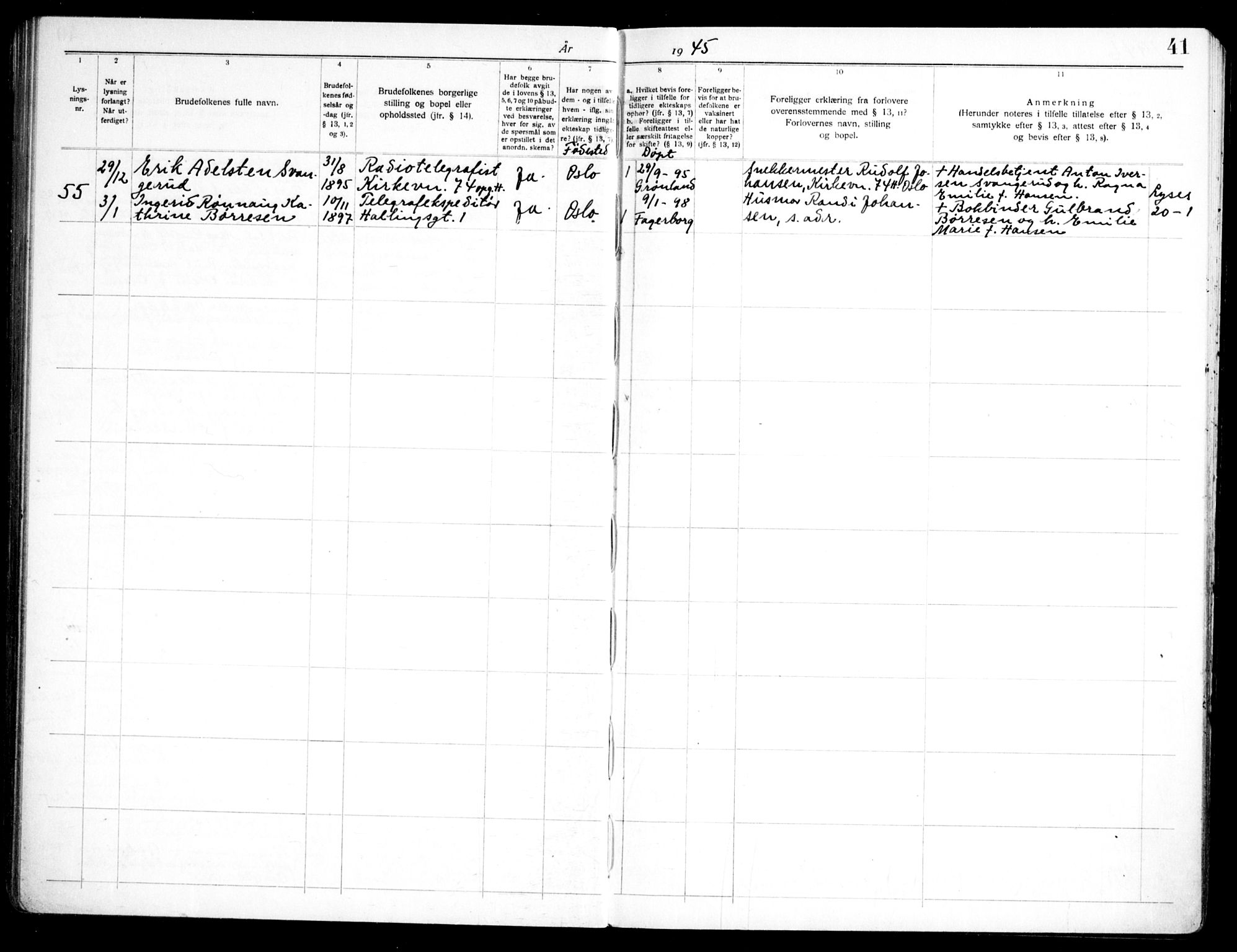 Markus prestekontor Kirkebøker, AV/SAO-A-10830/H/L0002: Banns register no. 2, 1937-1954, p. 41