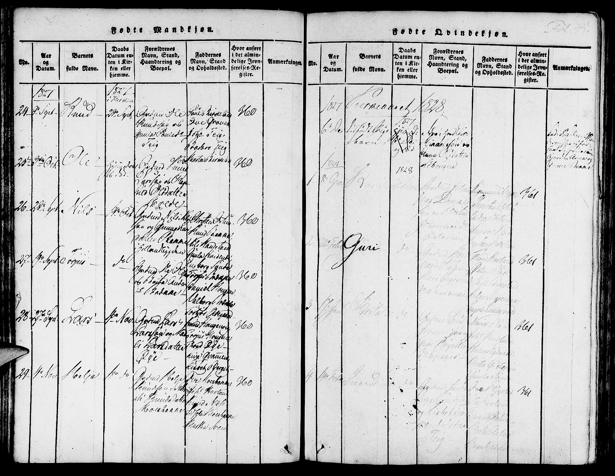 Suldal sokneprestkontor, SAST/A-101845/01/IV/L0007: Parish register (official) no. A 7, 1817-1838, p. 45