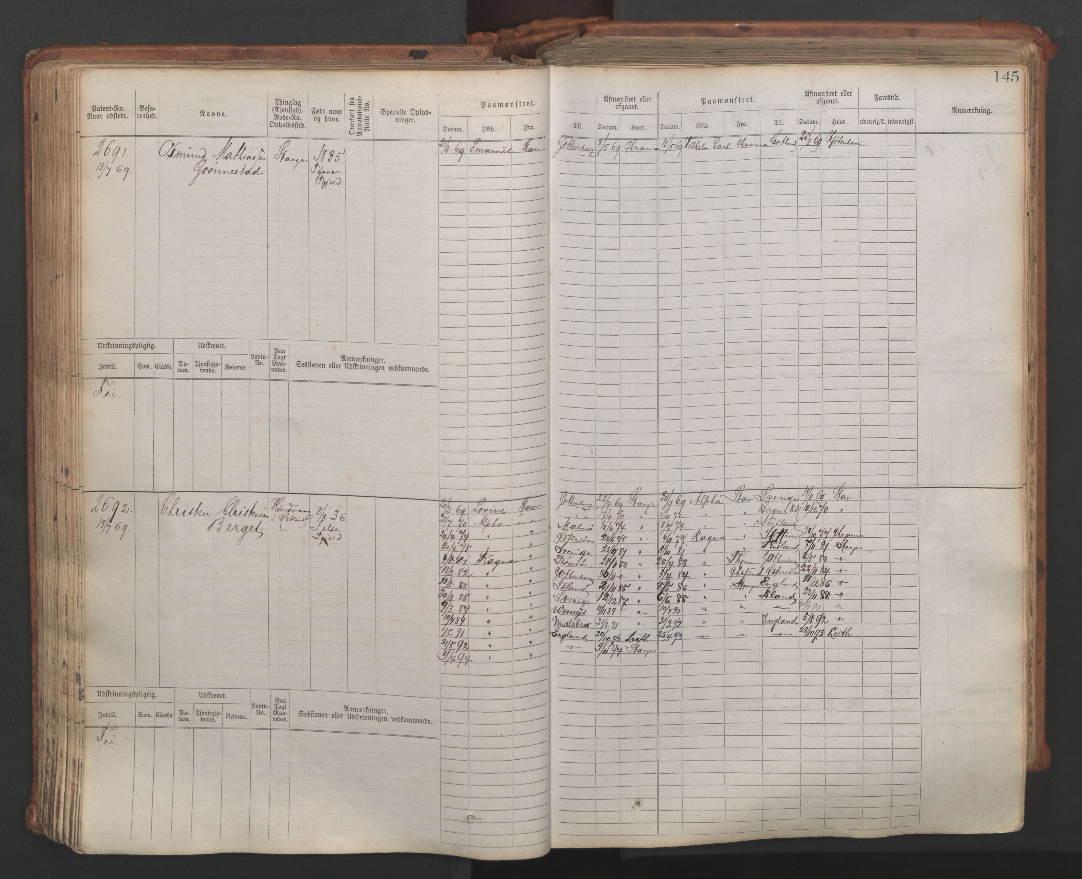 Stavanger sjømannskontor, AV/SAST-A-102006/F/Fb/Fbb/L0007: Sjøfartshovedrulle, patentnr. 2403-3604, 1869-1880, p. 170