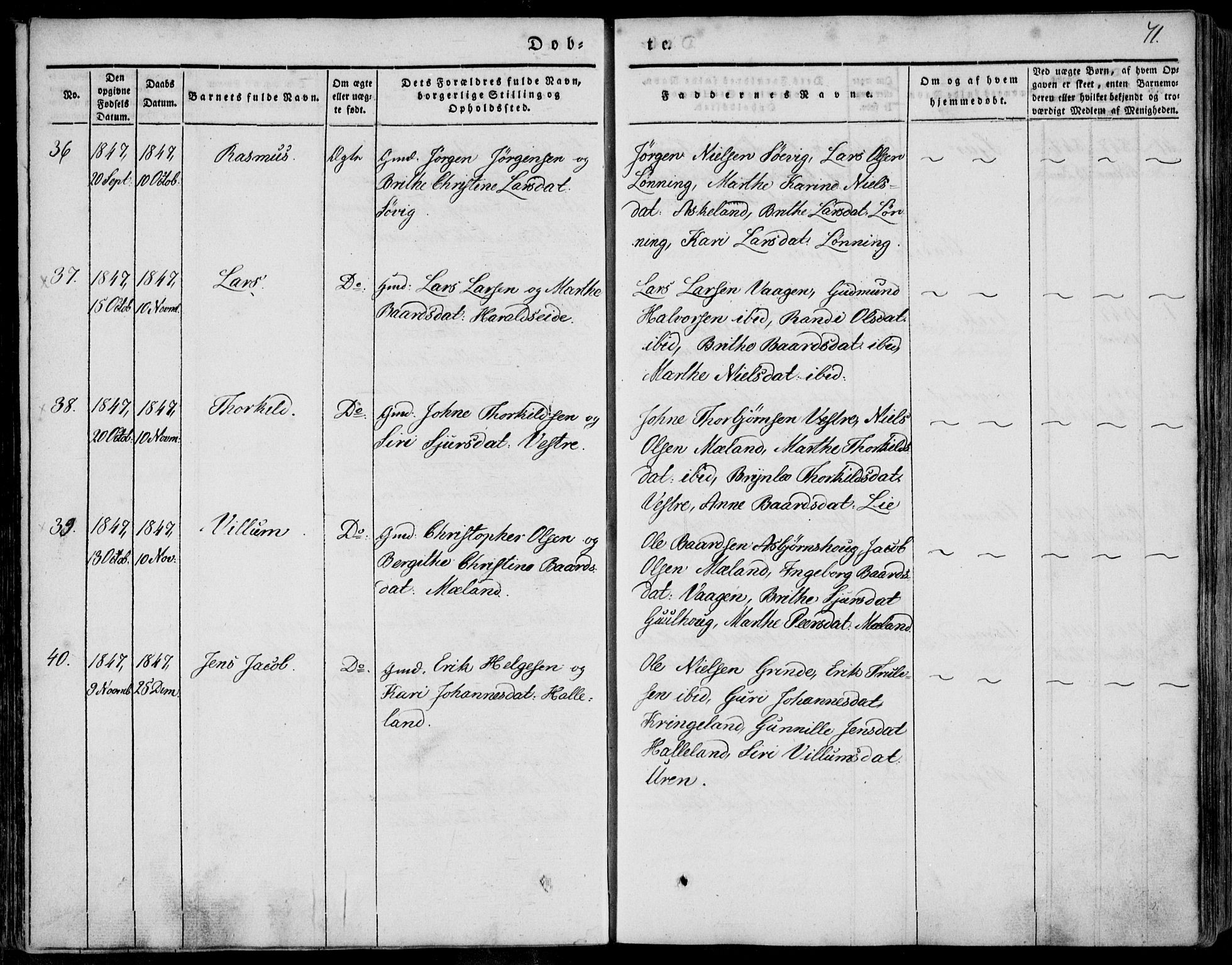 Skjold sokneprestkontor, AV/SAST-A-101847/H/Ha/Haa/L0006: Parish register (official) no. A 6.1, 1835-1858, p. 71