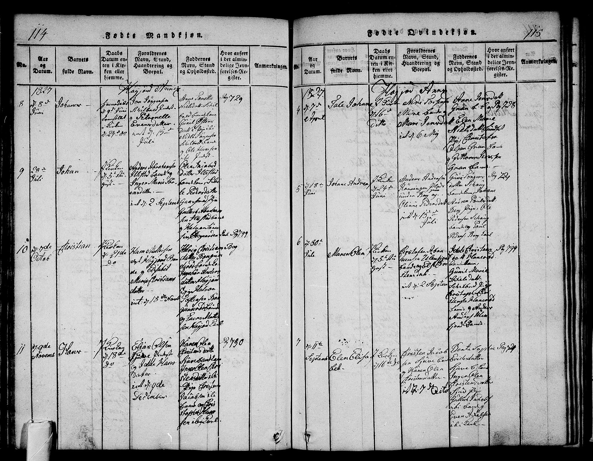 Andebu kirkebøker, SAKO/A-336/G/Ga/L0002: Parish register (copy) no. I 2 /2, 1823-1832, p. 114-115