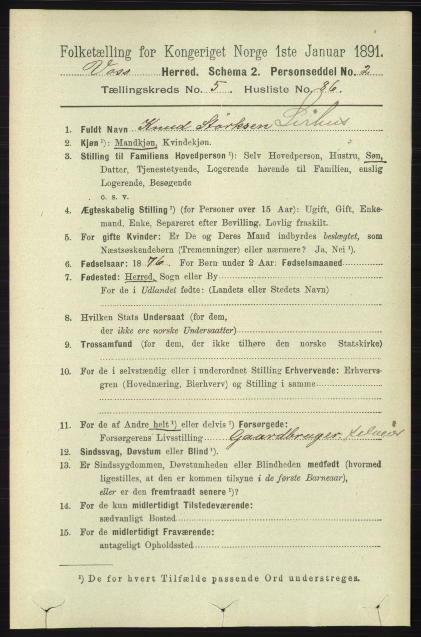 RA, 1891 census for 1235 Voss, 1891, p. 3197