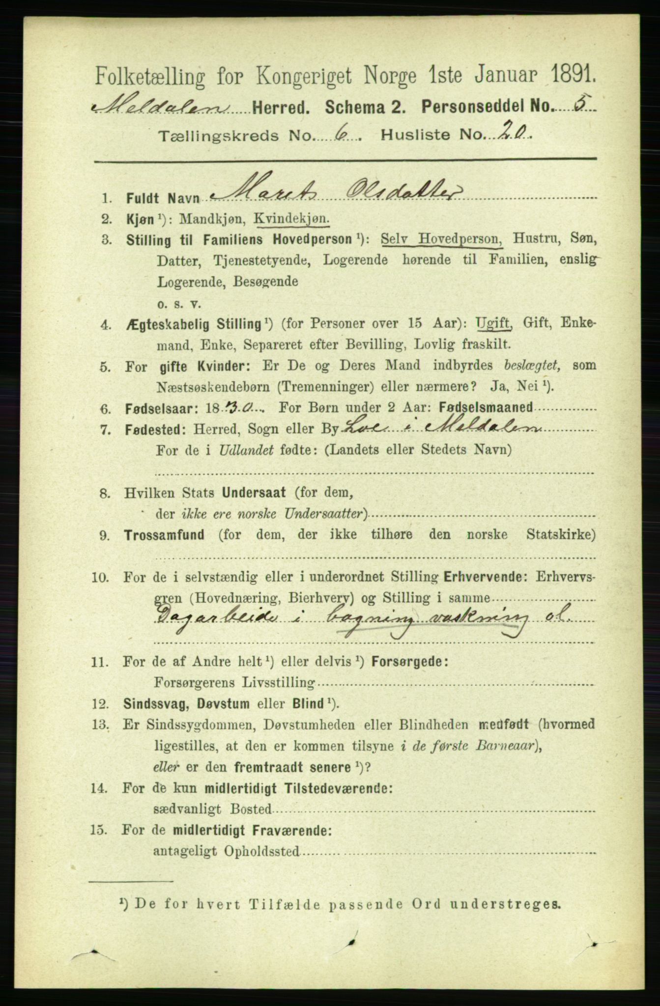 RA, 1891 census for 1636 Meldal, 1891, p. 2997