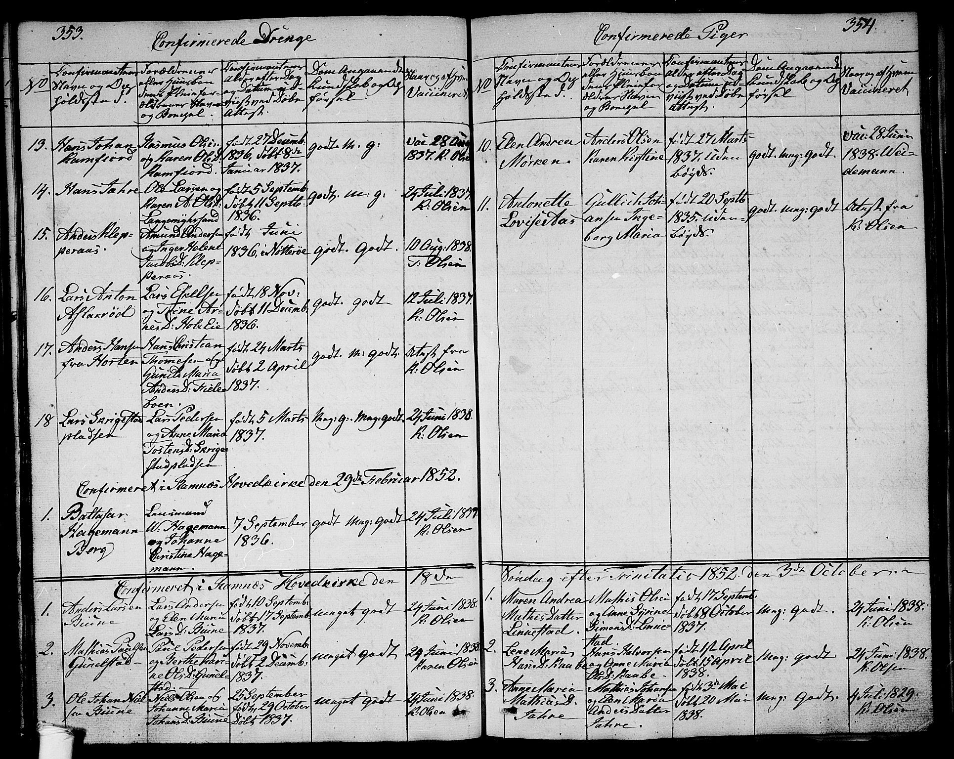 Ramnes kirkebøker, SAKO/A-314/G/Ga/L0002: Parish register (copy) no. I 2, 1848-1870, p. 353-354
