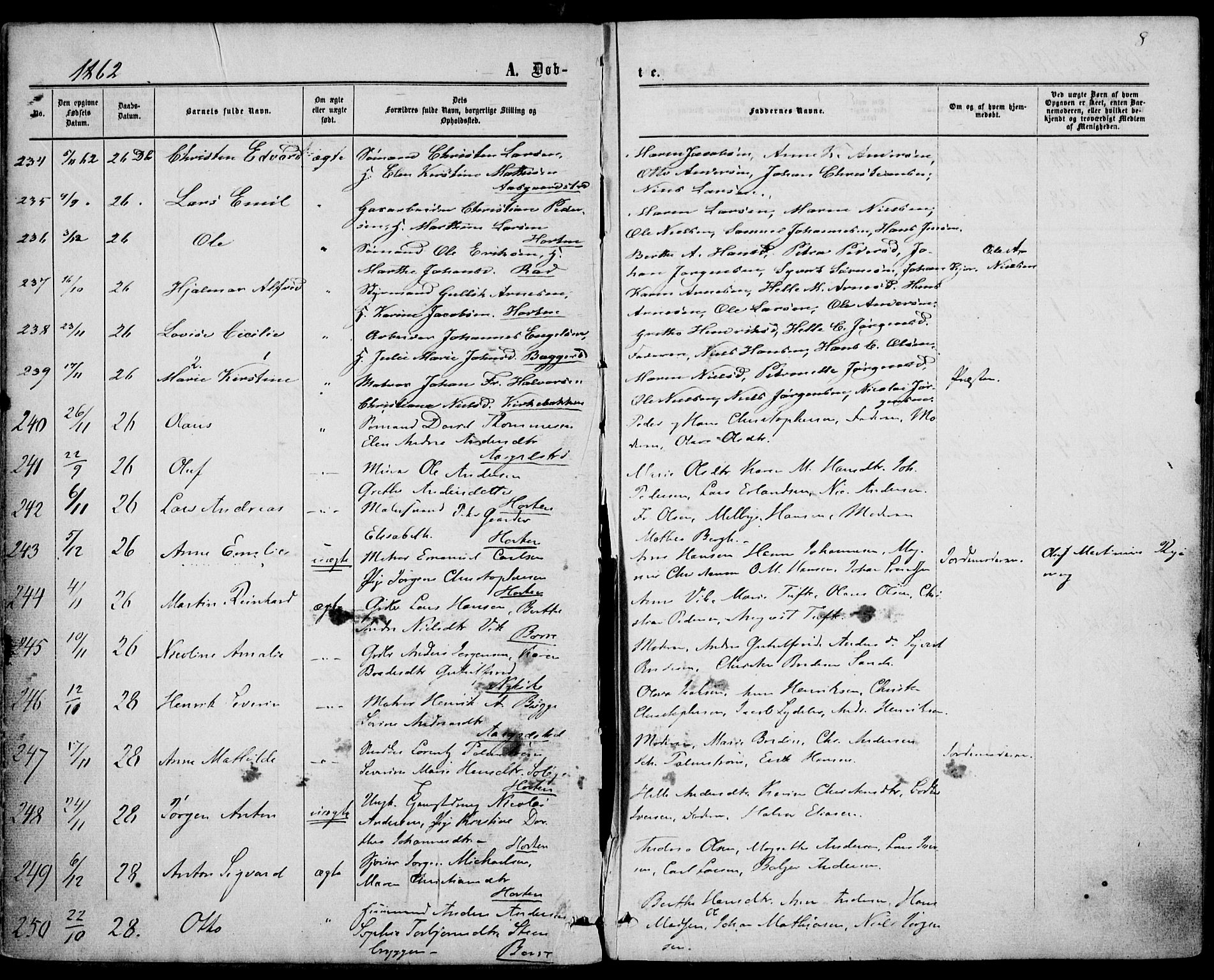 Borre kirkebøker, AV/SAKO-A-338/F/Fa/L0007: Parish register (official) no. I 7, 1862-1867, p. 8