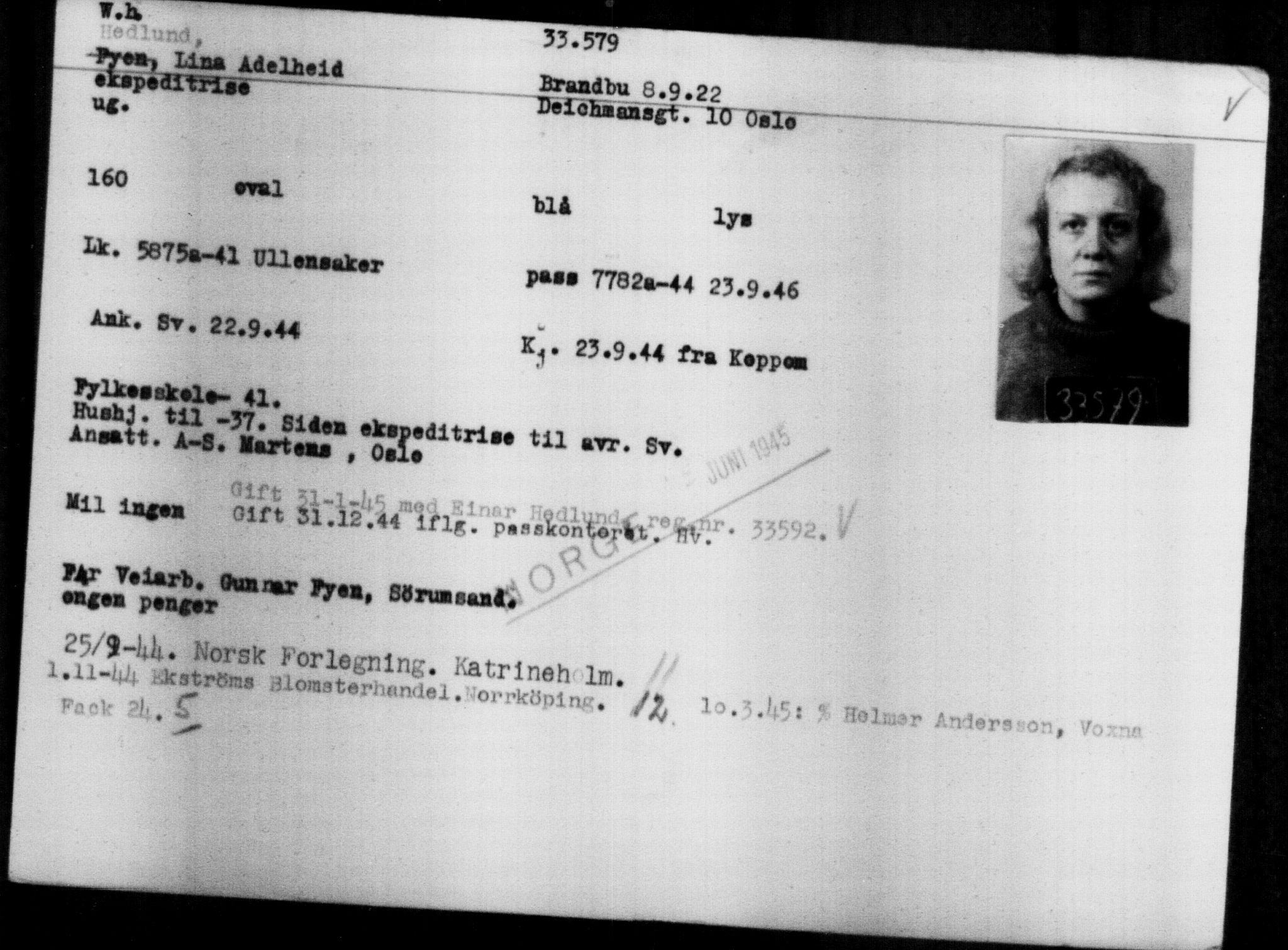 Utenriksstasjonene, Legasjonen i Stockholm, Flyktningkontoret, AV/RA-S-6753/V/Va/L0013: Kjesäterkartoteket, flyktninger med registreringsnr. 31500-34731, 1940-1945, p. 2195