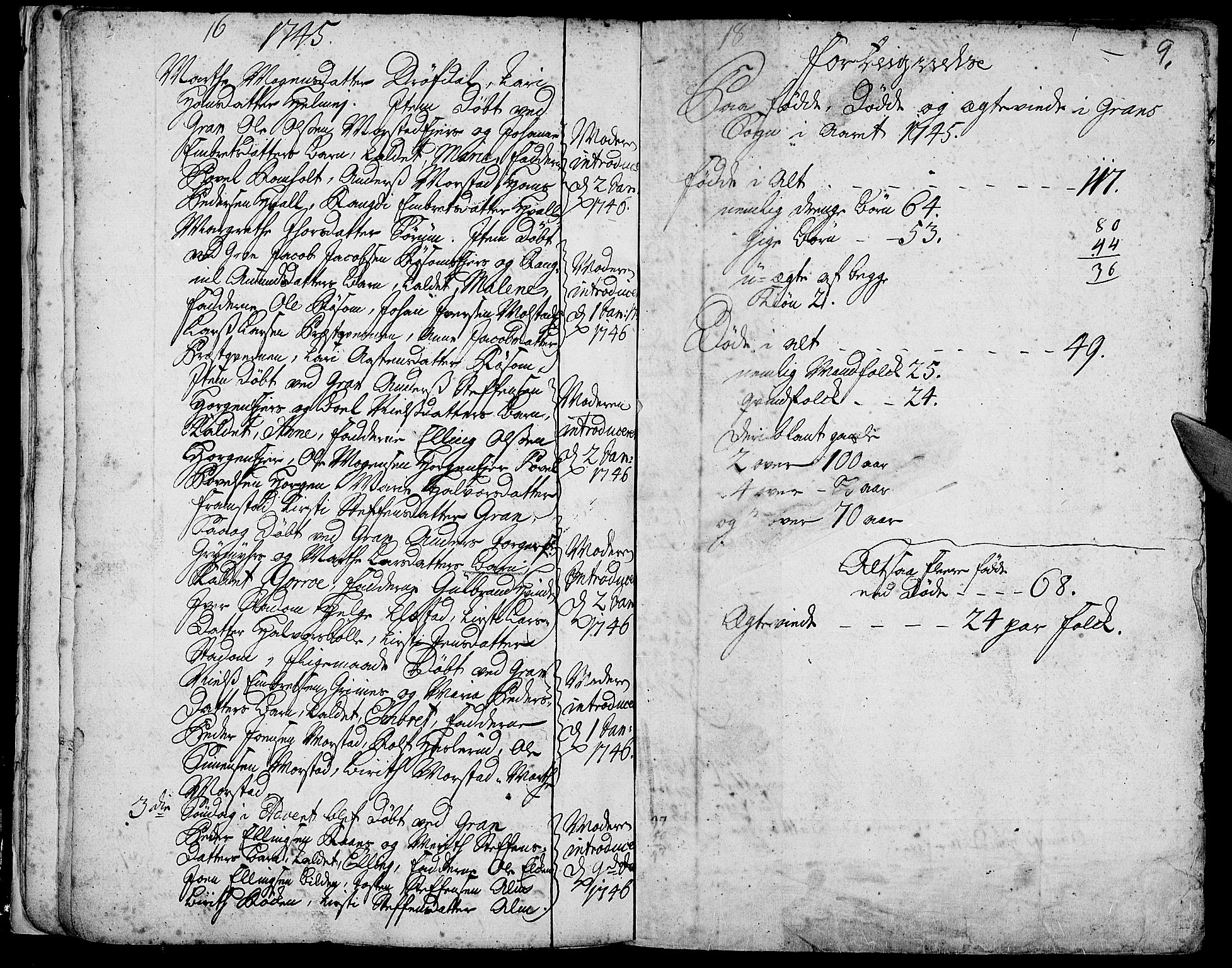 Gran prestekontor, SAH/PREST-112/H/Ha/Haa/L0003: Parish register (official) no. 3, 1745-1758, p. 9