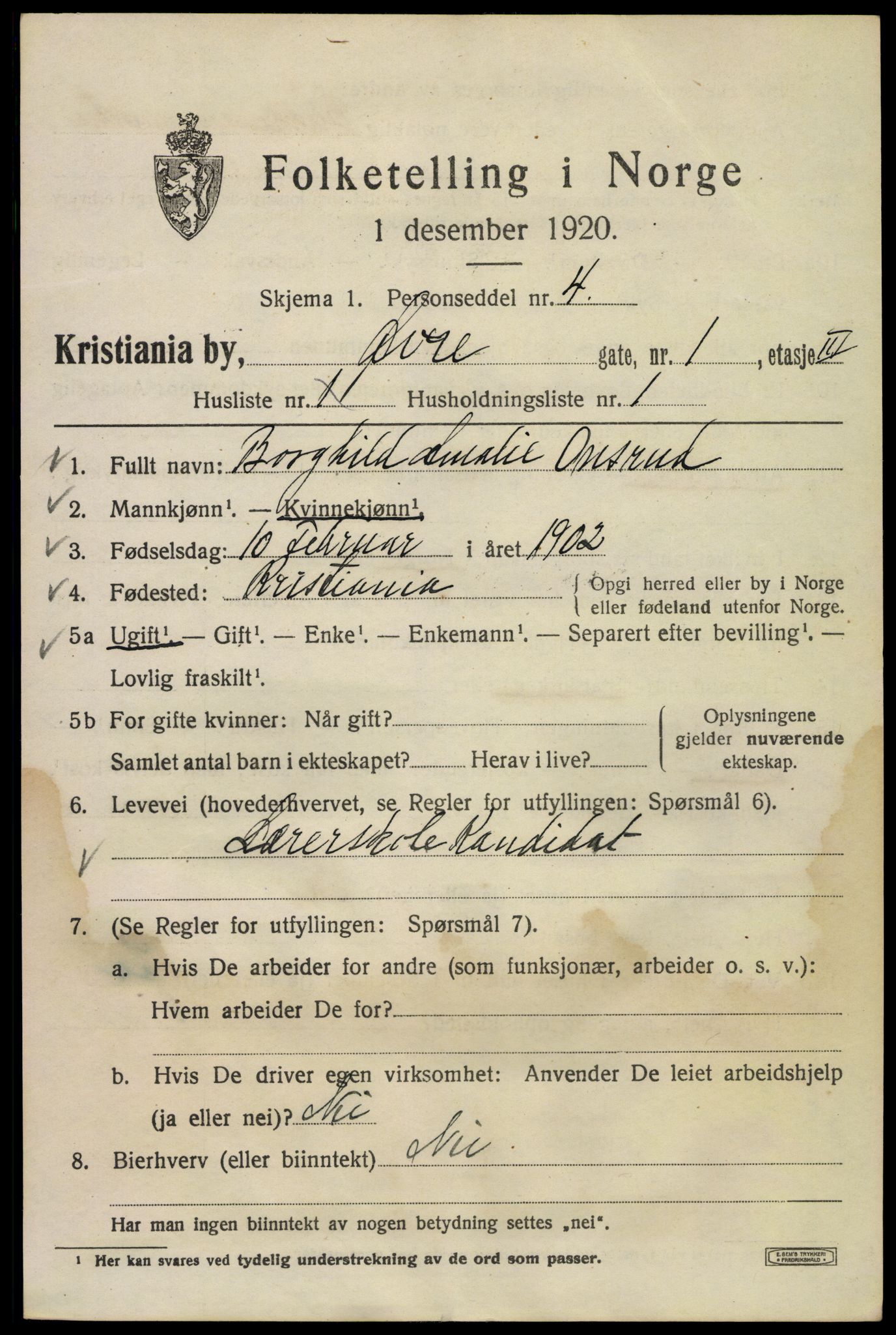 SAO, 1920 census for Kristiania, 1920, p. 658867