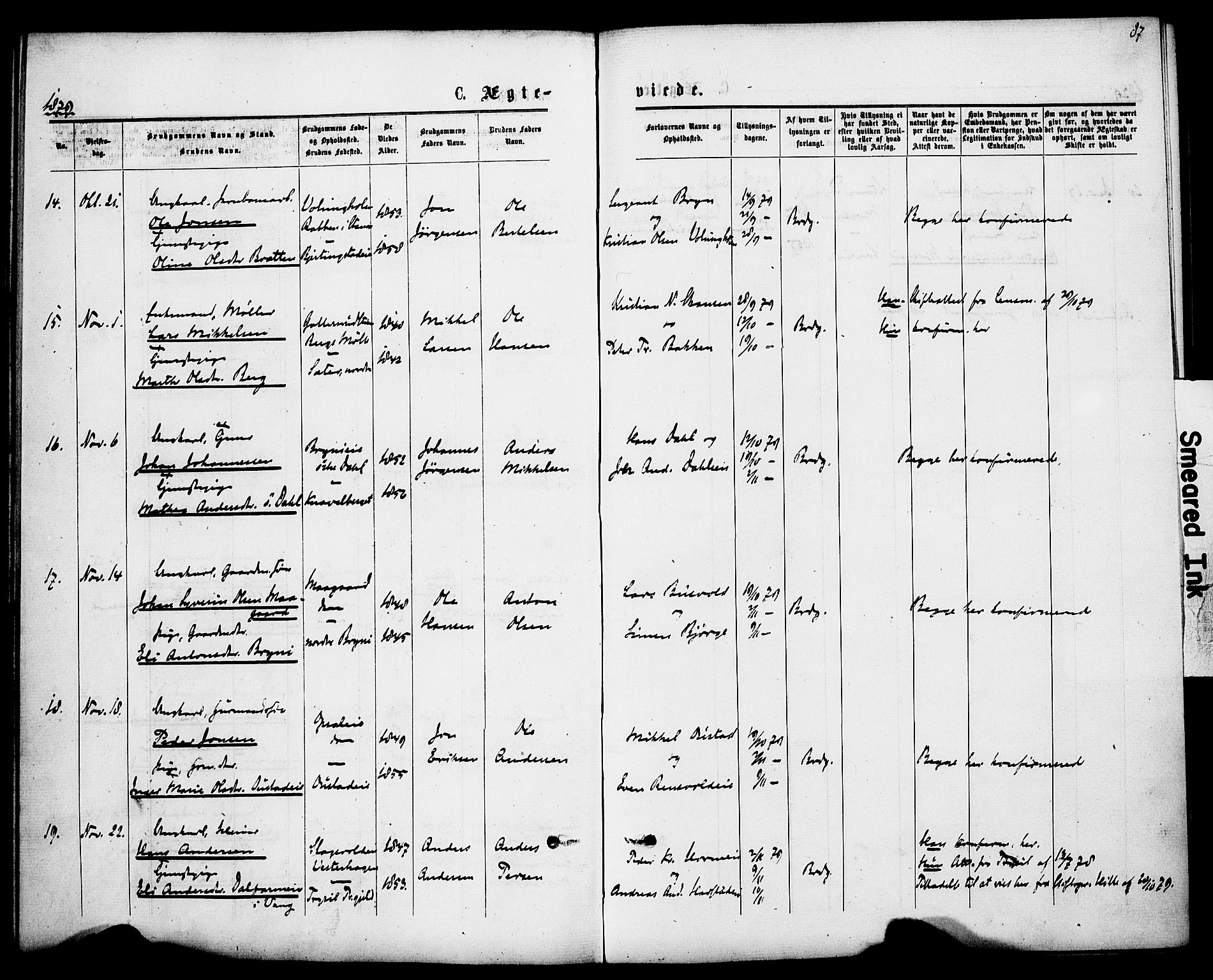 Romedal prestekontor, AV/SAH-PREST-004/K/L0007: Parish register (official) no. 7, 1875-1879, p. 87