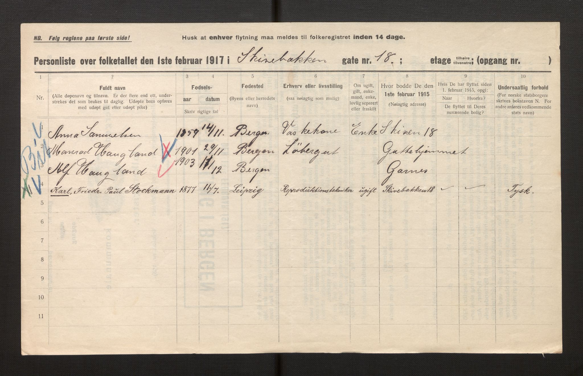 SAB, Municipal Census 1917 for Bergen, 1917, p. 34739