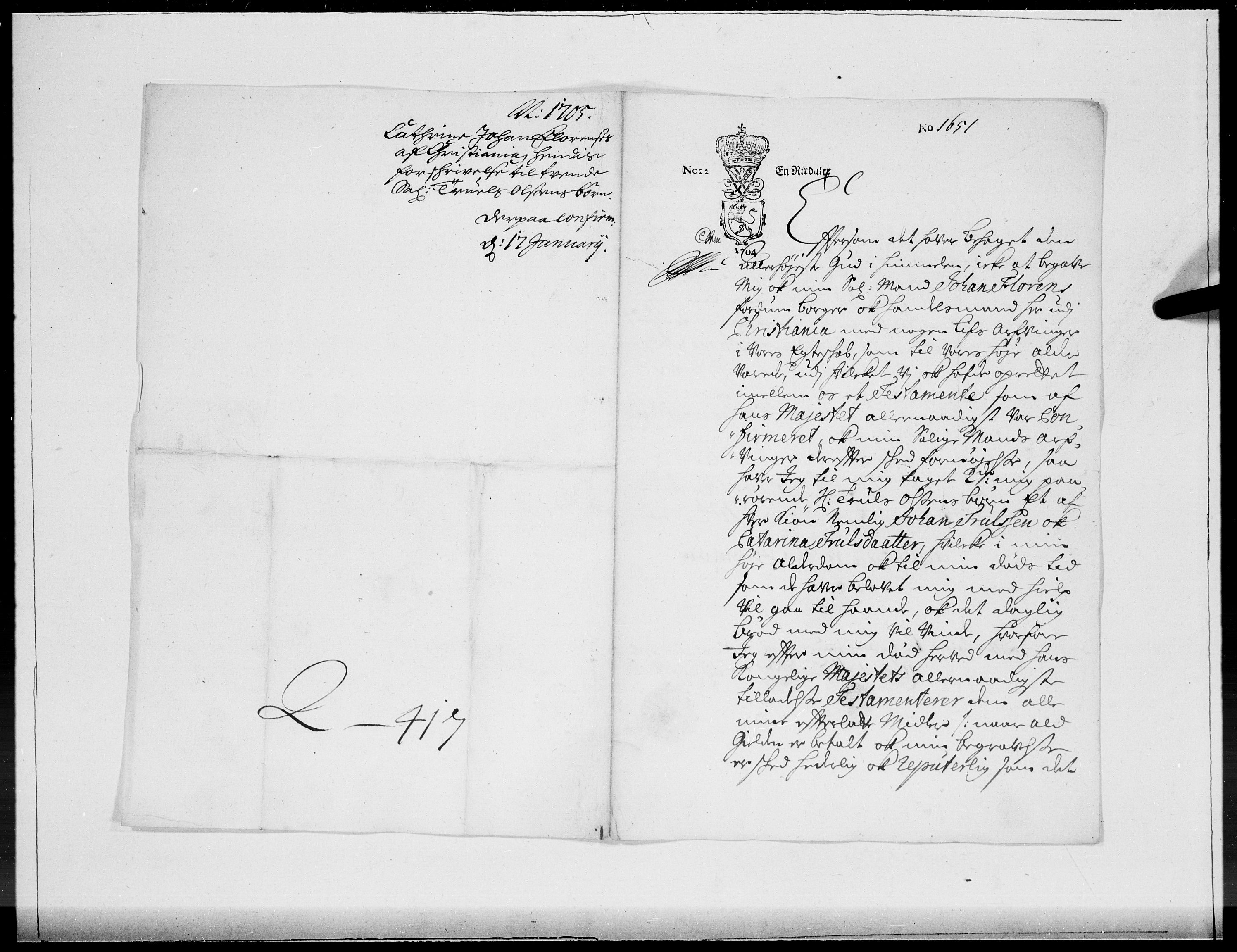 Danske Kanselli 1572-1799, AV/RA-EA-3023/F/Fc/Fcc/Fcca/L0058: Norske innlegg 1572-1799, 1705, p. 10