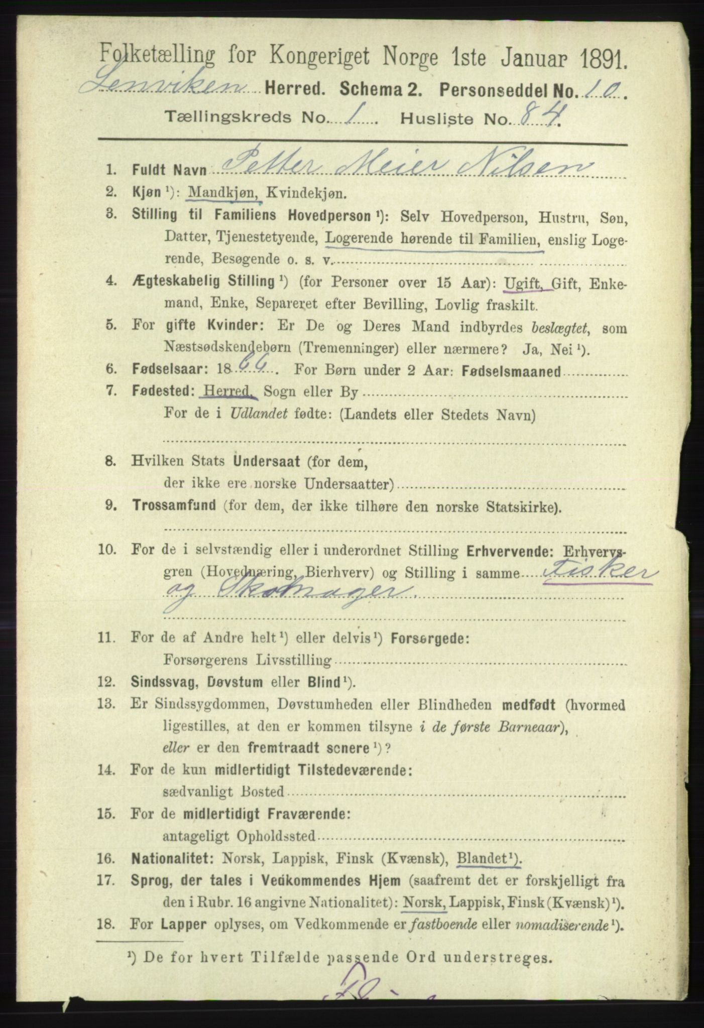 RA, 1891 census for 1931 Lenvik, 1891, p. 694