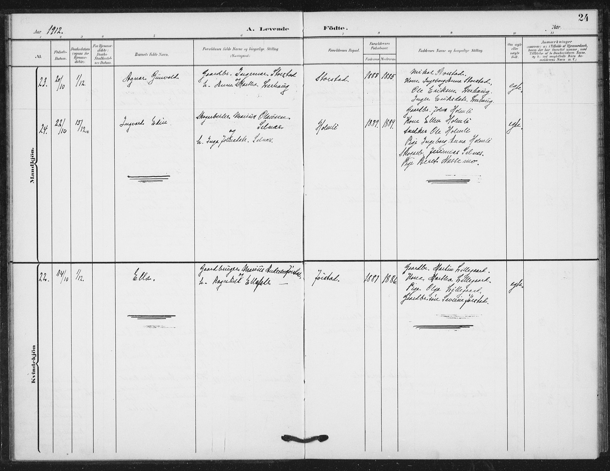 Ministerialprotokoller, klokkerbøker og fødselsregistre - Nord-Trøndelag, SAT/A-1458/724/L0264: Parish register (official) no. 724A02, 1908-1915, p. 24