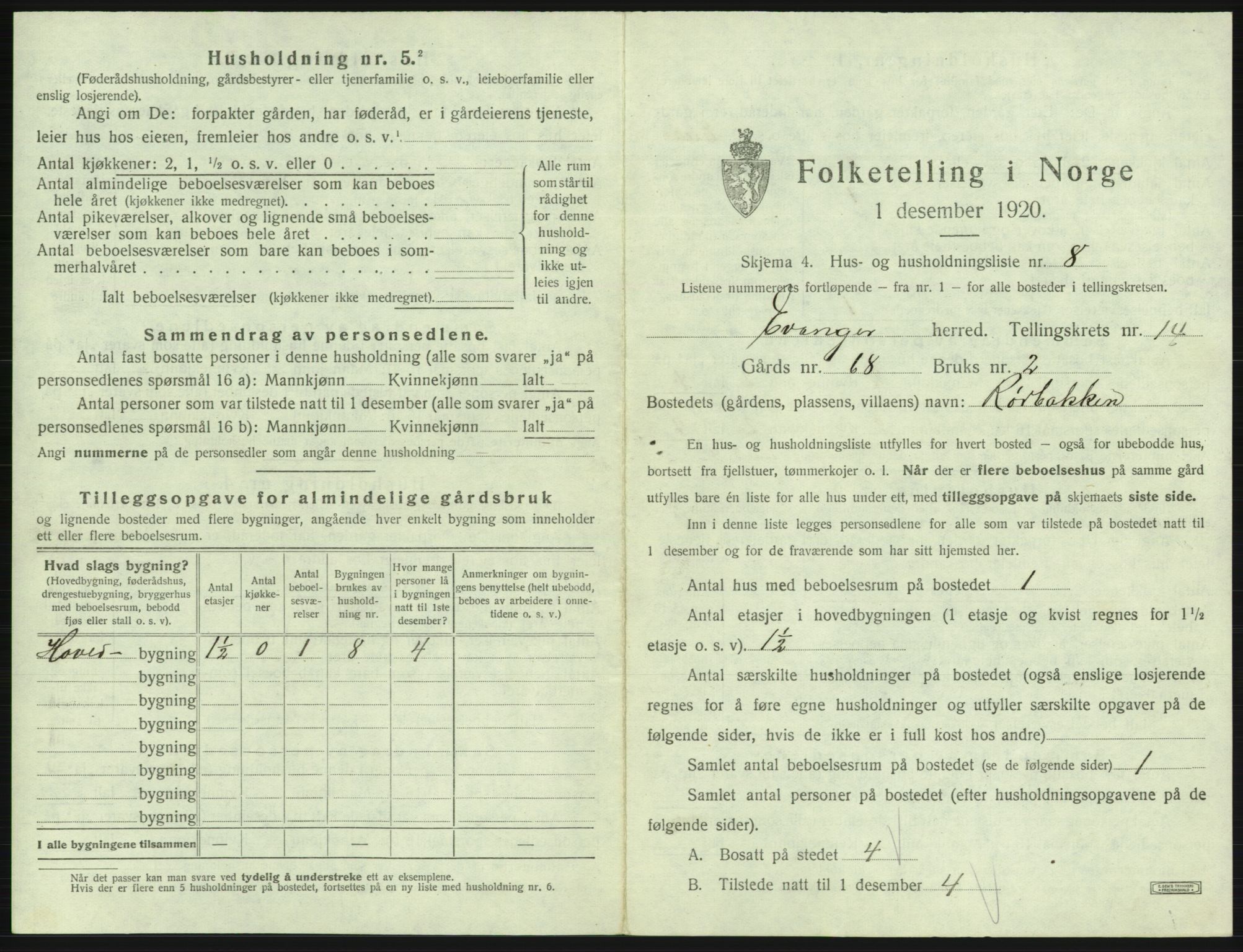 SAB, 1920 census for Evanger, 1920, p. 649