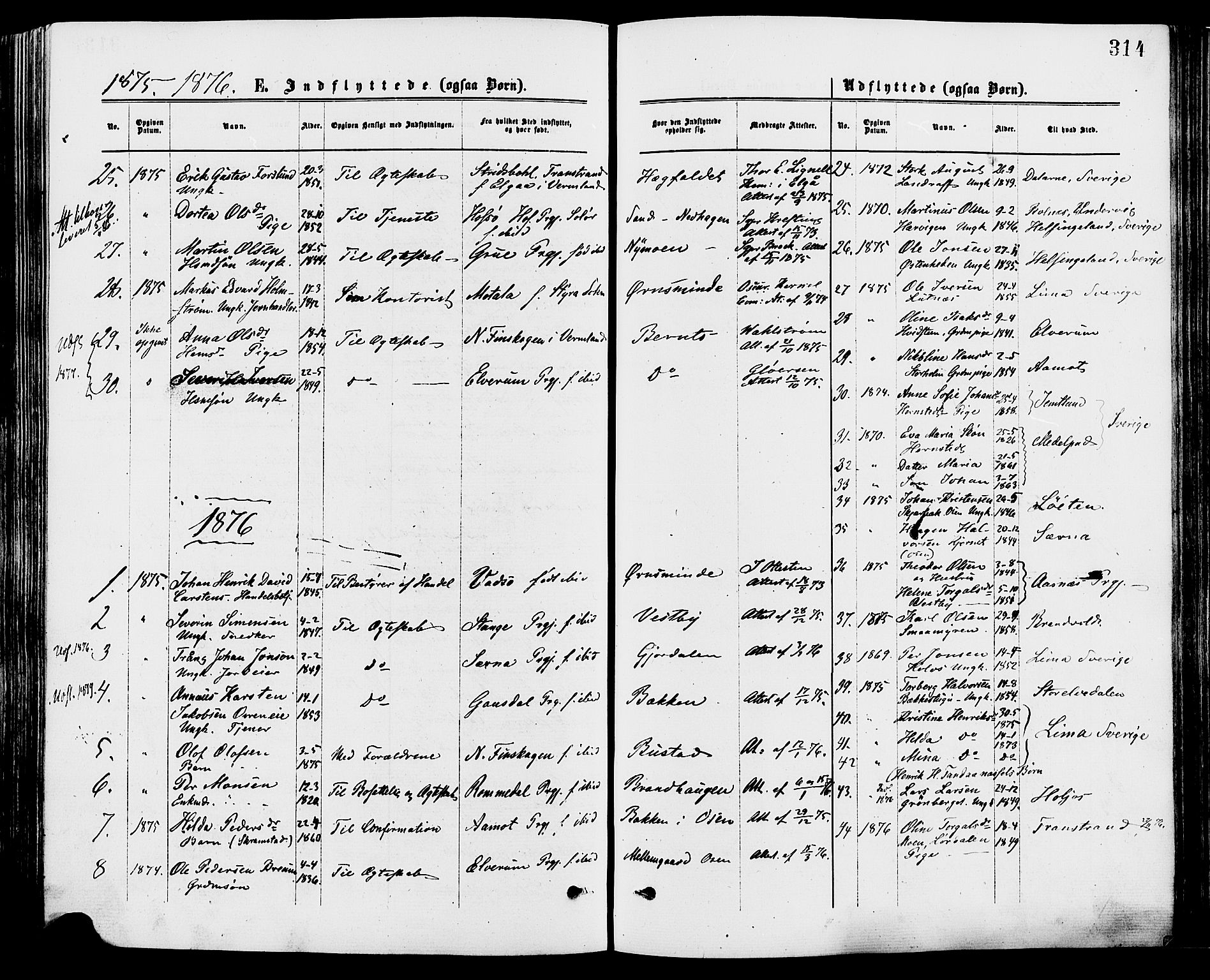 Trysil prestekontor, AV/SAH-PREST-046/H/Ha/Haa/L0007: Parish register (official) no. 7, 1874-1880, p. 314