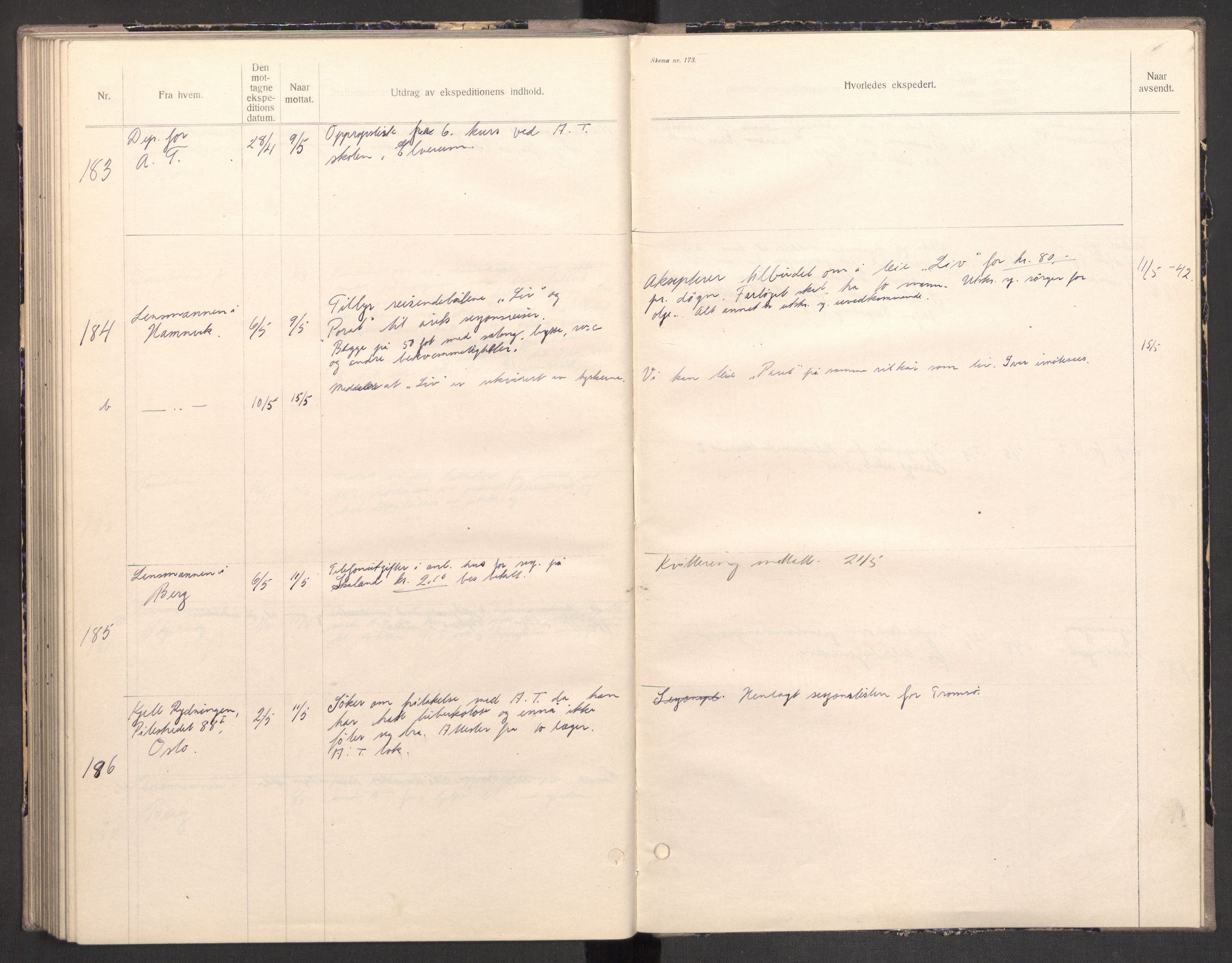 Norges arbeidstjeneste, AV/RA-S-5014/C/Ca/L0001: Journal for utskrivning Nordland og Troms, 1940-1942, p. 181