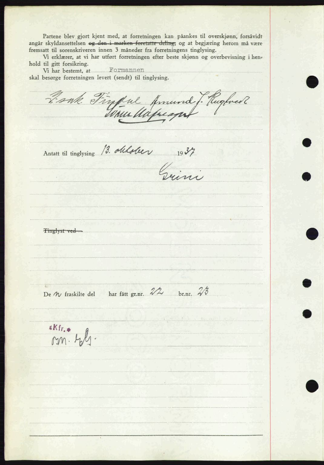 Bamble sorenskriveri, AV/SAKO-A-214/G/Ga/Gag/L0002: Mortgage book no. A-2, 1937-1938, Diary no: : 1096/1937