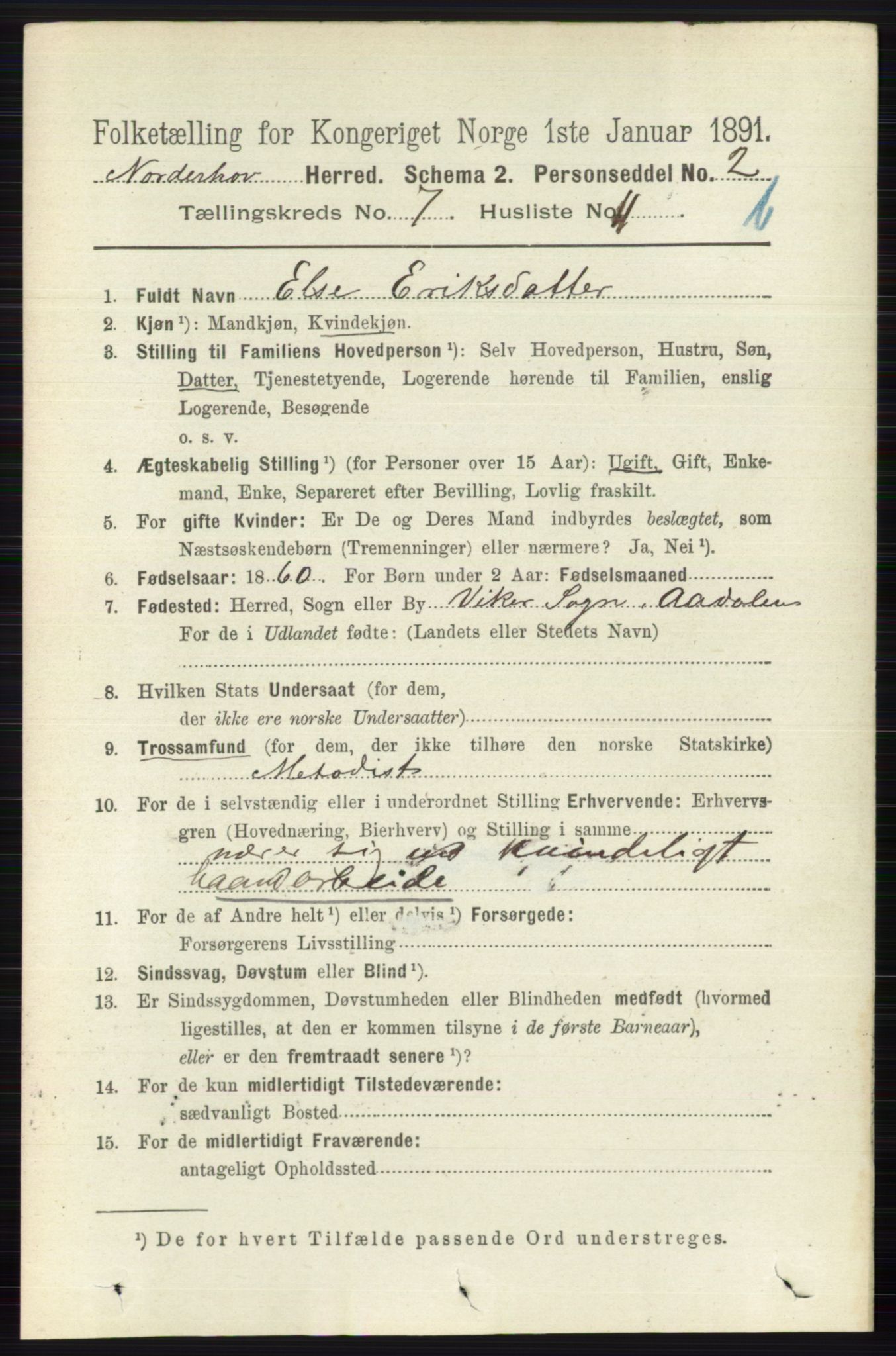 RA, 1891 census for 0613 Norderhov, 1891, p. 5168