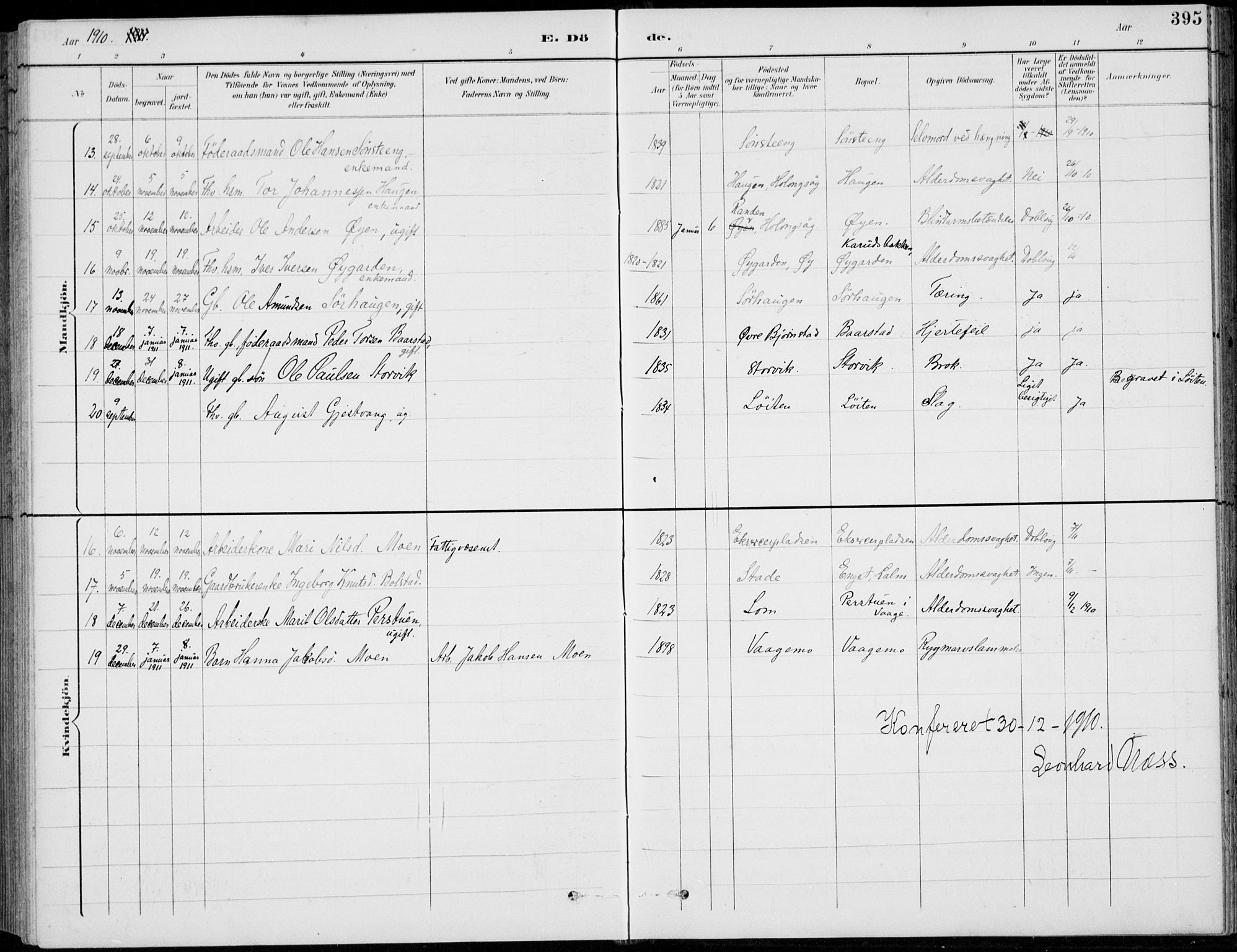 Vågå prestekontor, SAH/PREST-076/H/Ha/Hab/L0002: Parish register (copy) no. 2, 1894-1939, p. 395