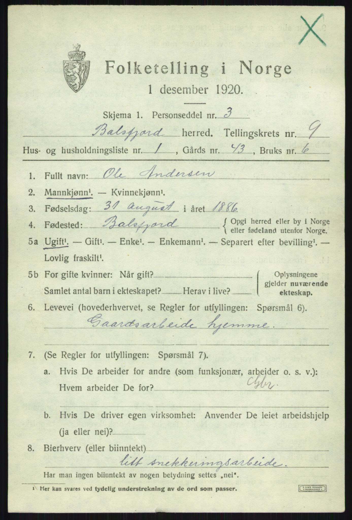 SATØ, 1920 census for Balsfjord, 1920, p. 5044