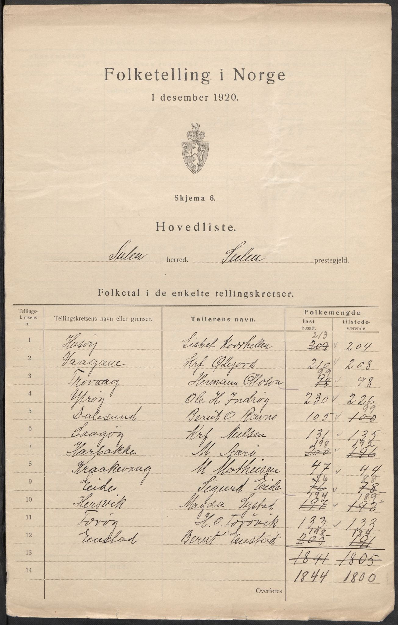 SAB, 1920 census for Solund, 1920, p. 2