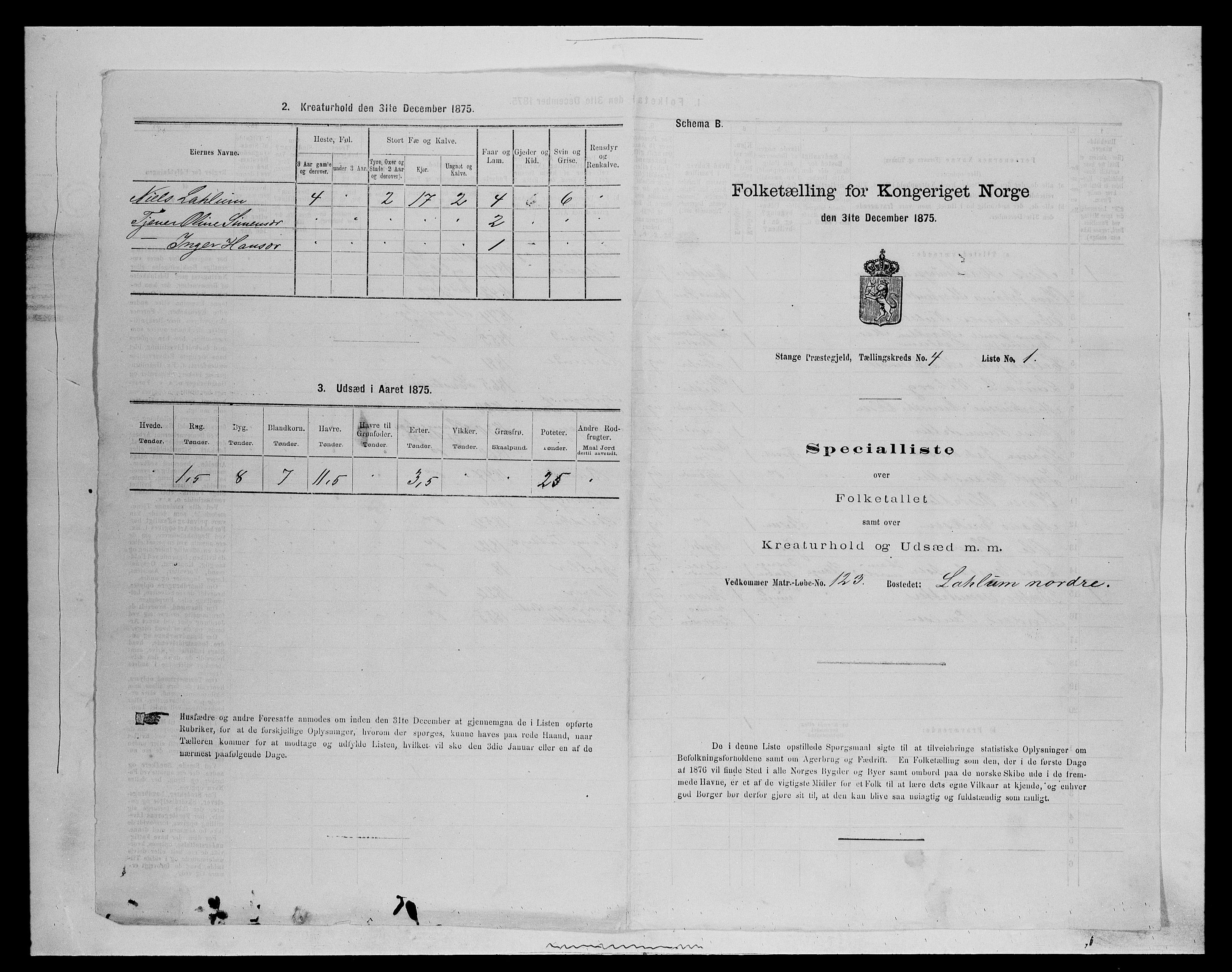 SAH, 1875 census for 0417P Stange, 1875, p. 604