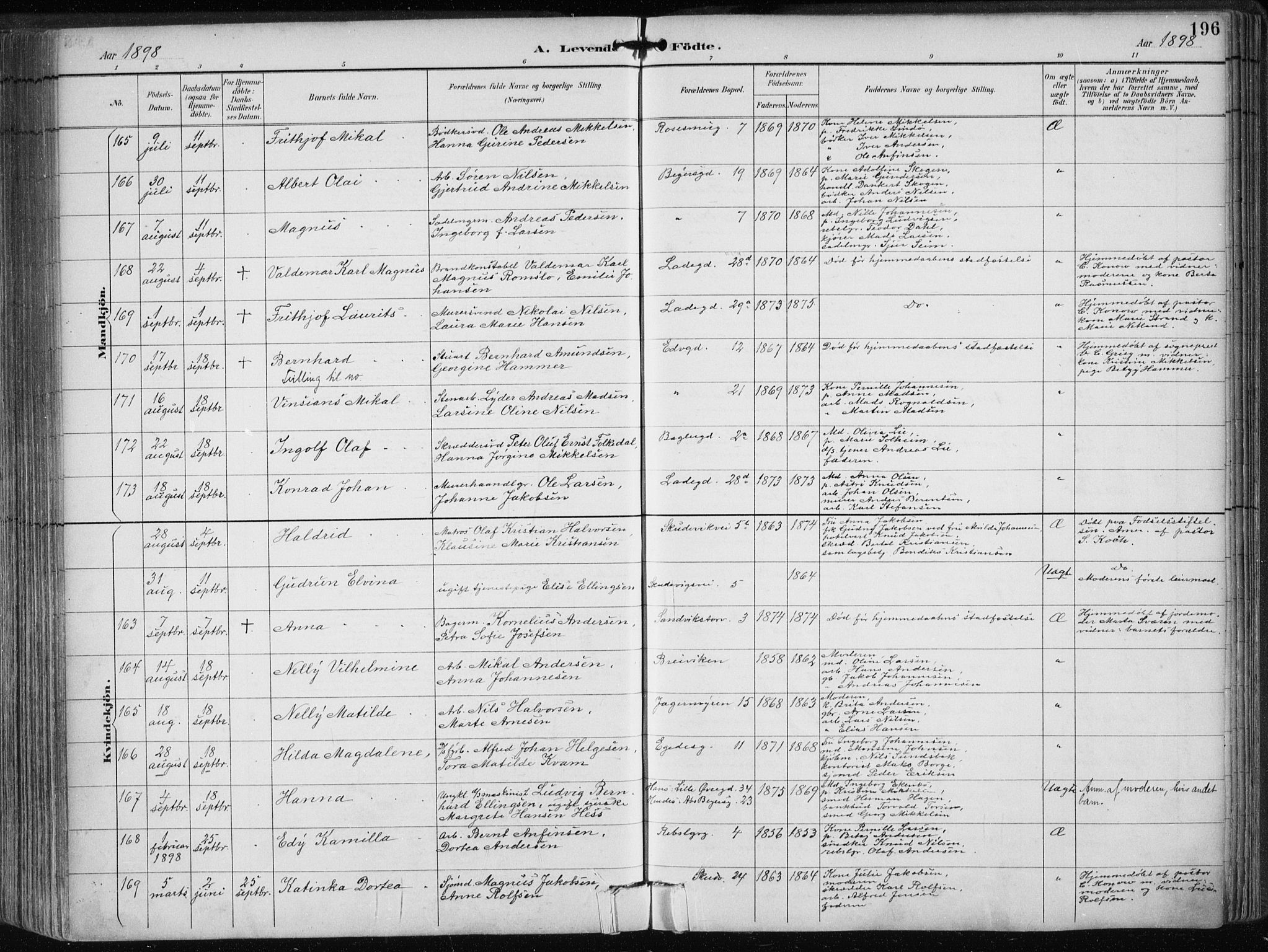 Sandviken Sokneprestembete, SAB/A-77601/H/Ha/L0005: Parish register (official) no. B 2, 1891-1901, p. 196