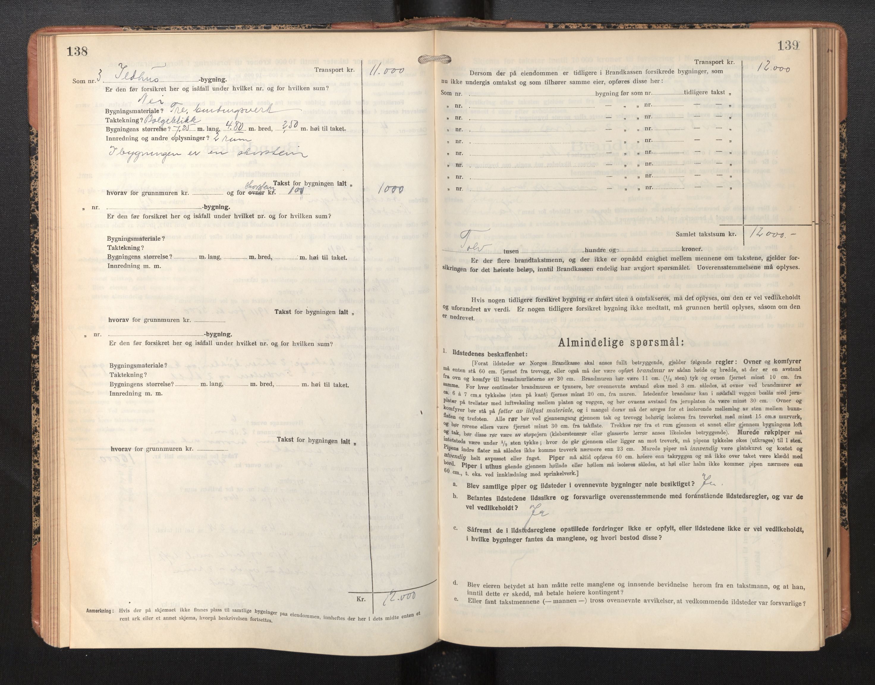 Lensmannen i Årdal, AV/SAB-A-30501/0012/L0010: Branntakstprotokoll, skjematakst, 1926-1939, p. 138-139