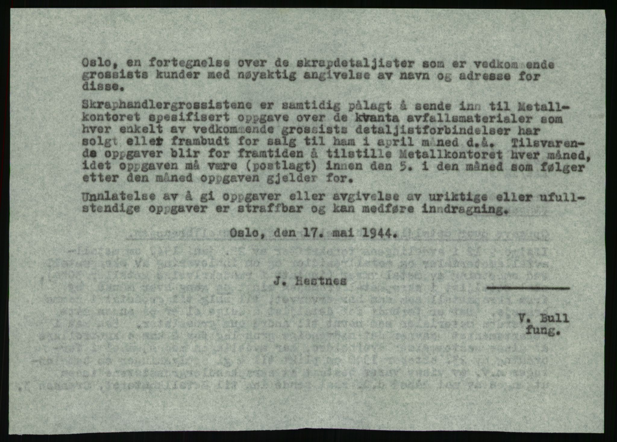 Direktoratet for industriforsyning, Sekretariatet, AV/RA-S-4153/D/Df/L0054: 9. Metallkontoret, 1940-1945, p. 1816