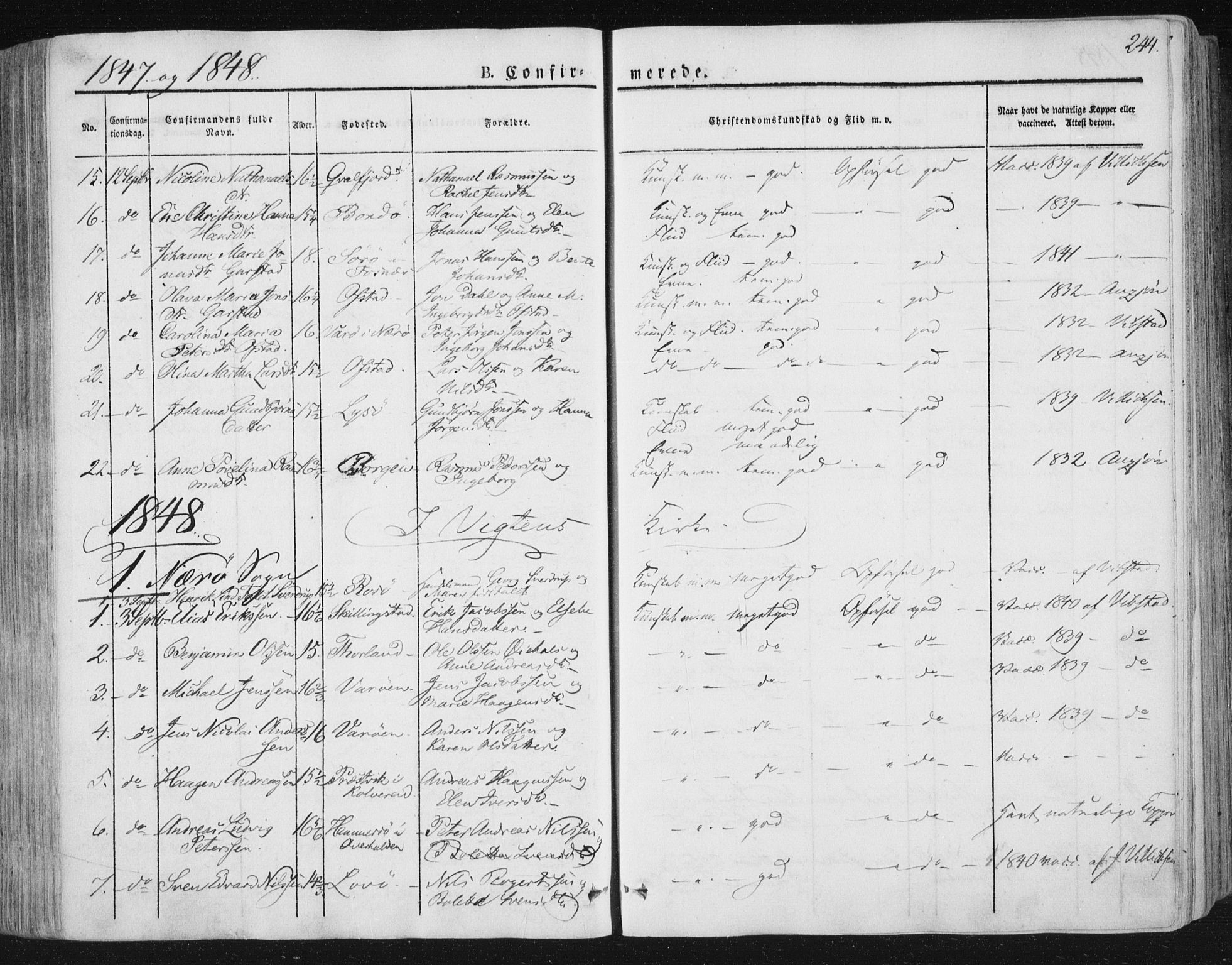 Ministerialprotokoller, klokkerbøker og fødselsregistre - Nord-Trøndelag, SAT/A-1458/784/L0669: Parish register (official) no. 784A04, 1829-1859, p. 244