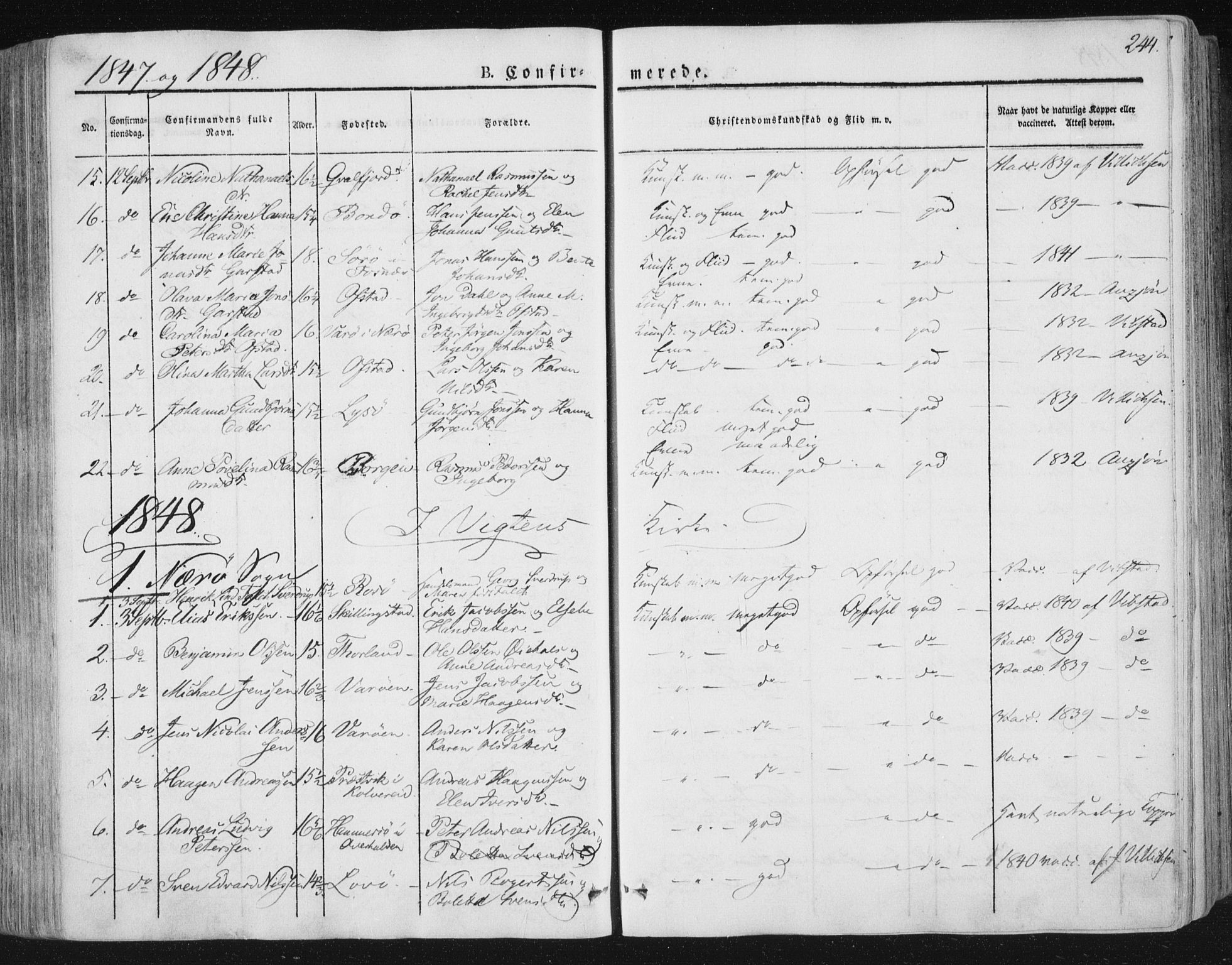 Ministerialprotokoller, klokkerbøker og fødselsregistre - Nord-Trøndelag, AV/SAT-A-1458/784/L0669: Parish register (official) no. 784A04, 1829-1859, p. 244