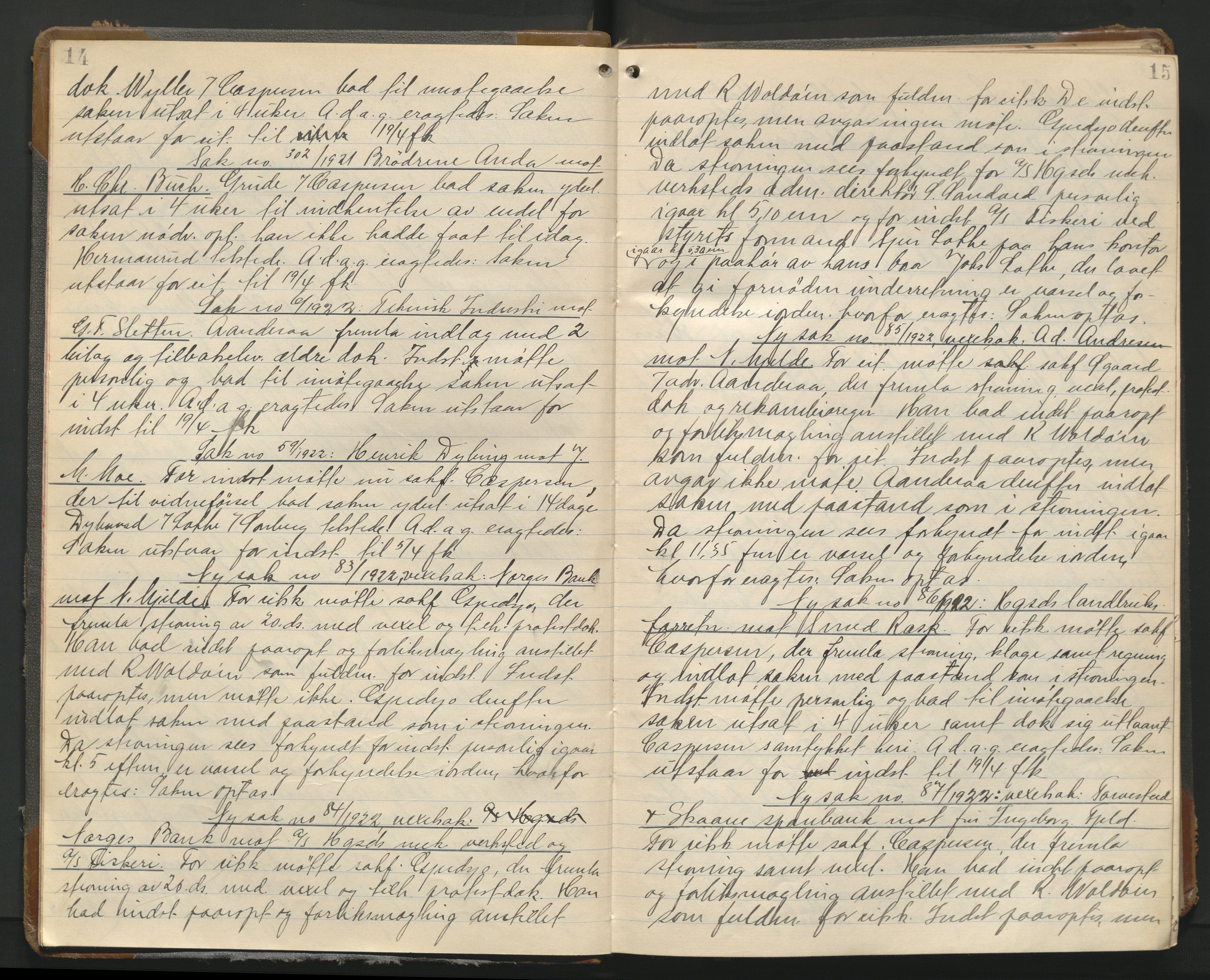 Haugesund tingrett, AV/SAST-A-101415/01/V/VA/L0016: Bytingsprotokoll, 1922-1923, p. 14-15