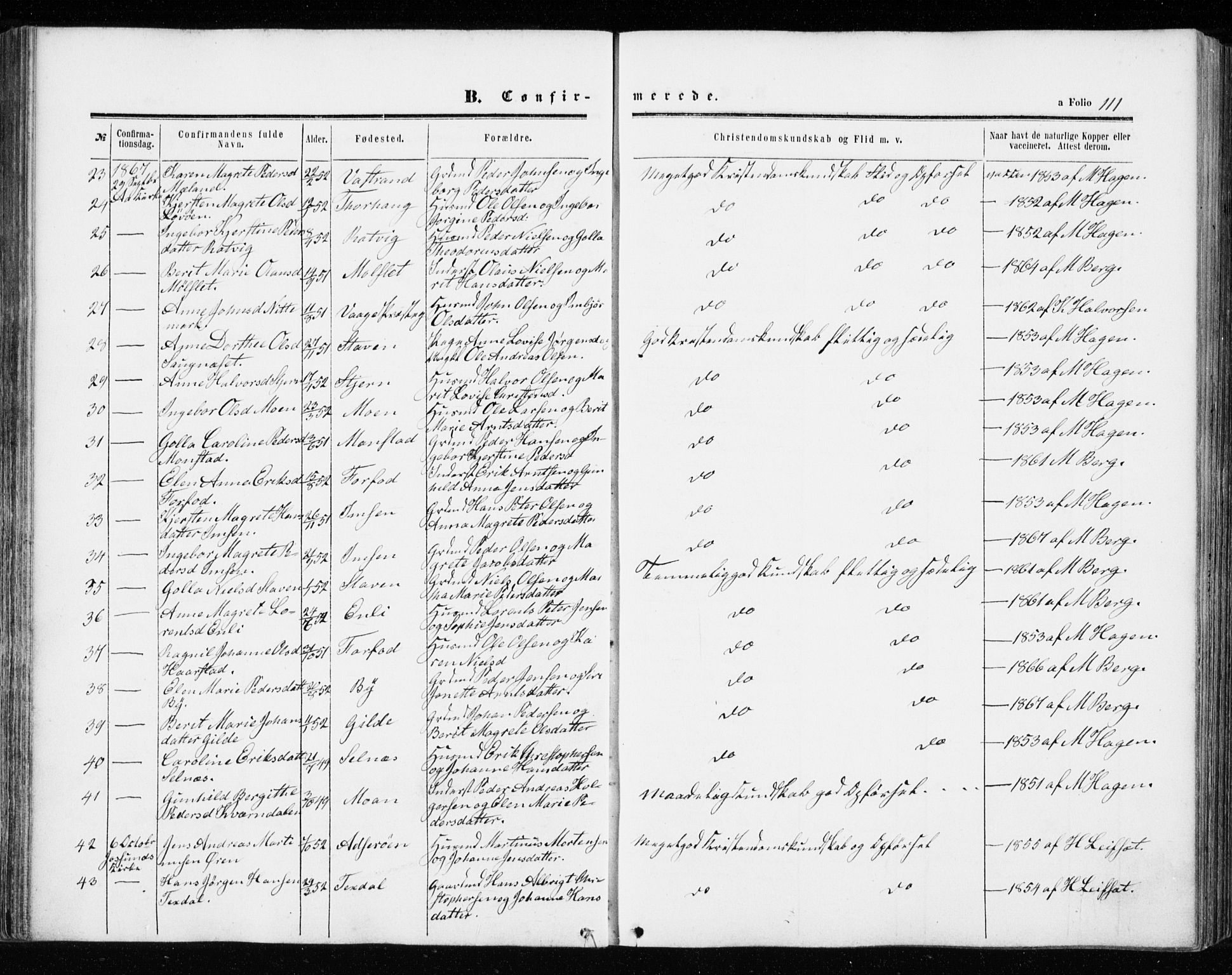 Ministerialprotokoller, klokkerbøker og fødselsregistre - Sør-Trøndelag, SAT/A-1456/655/L0678: Parish register (official) no. 655A07, 1861-1873, p. 111