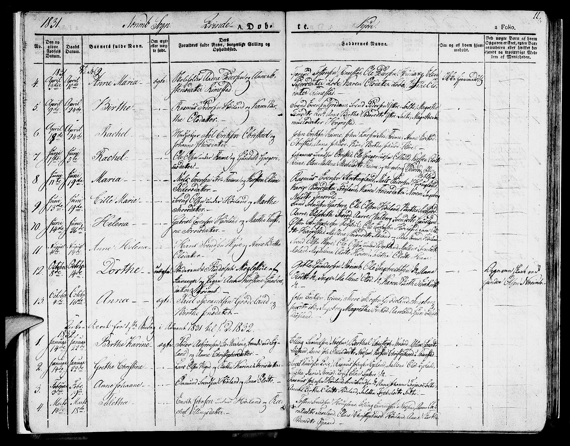 Hå sokneprestkontor, SAST/A-101801/001/30BA/L0004: Parish register (official) no. A 4.1 /1, 1826-1841, p. 11