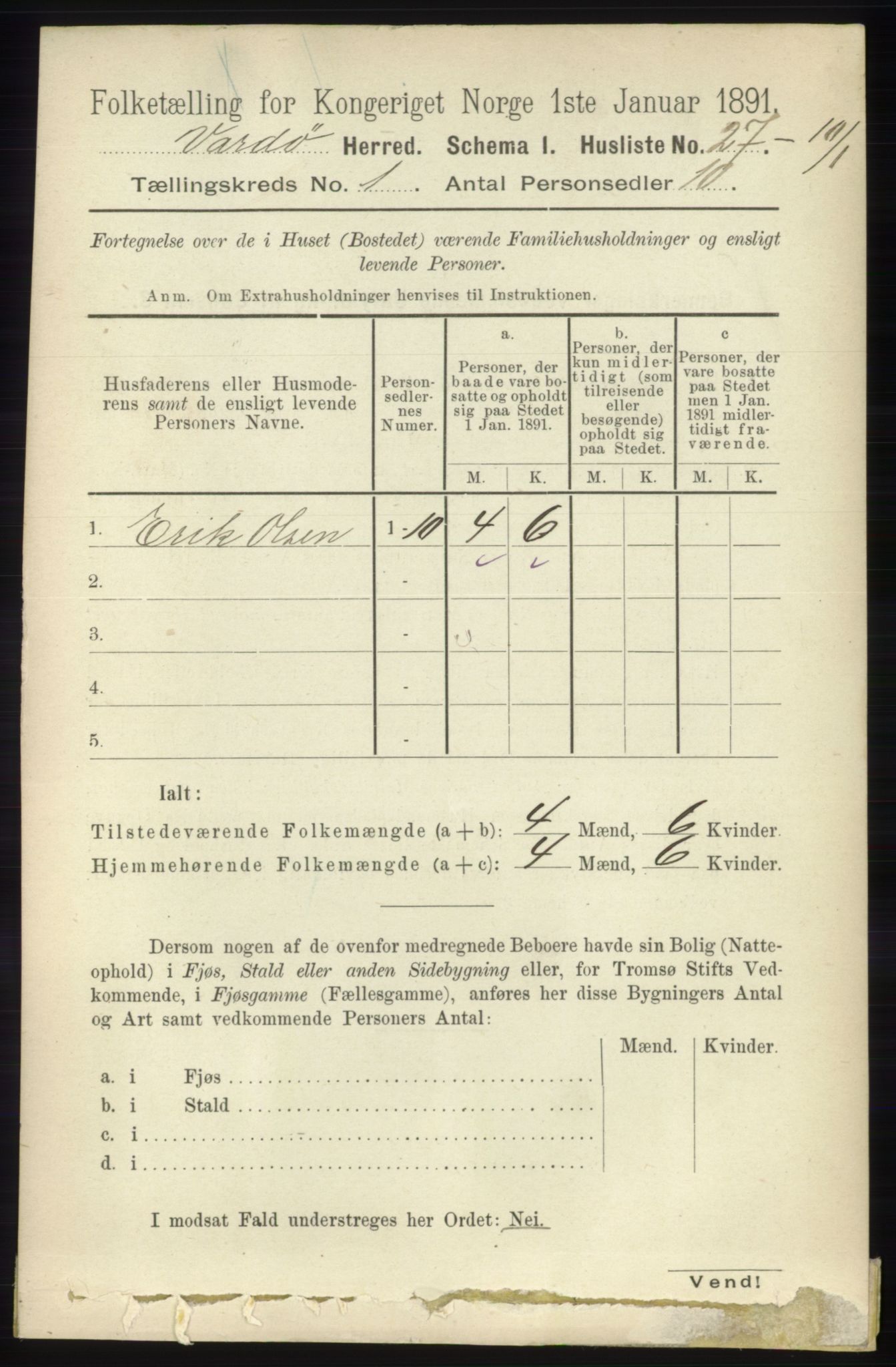 RA, 1891 census for 2028 Vardø, 1891, p. 42