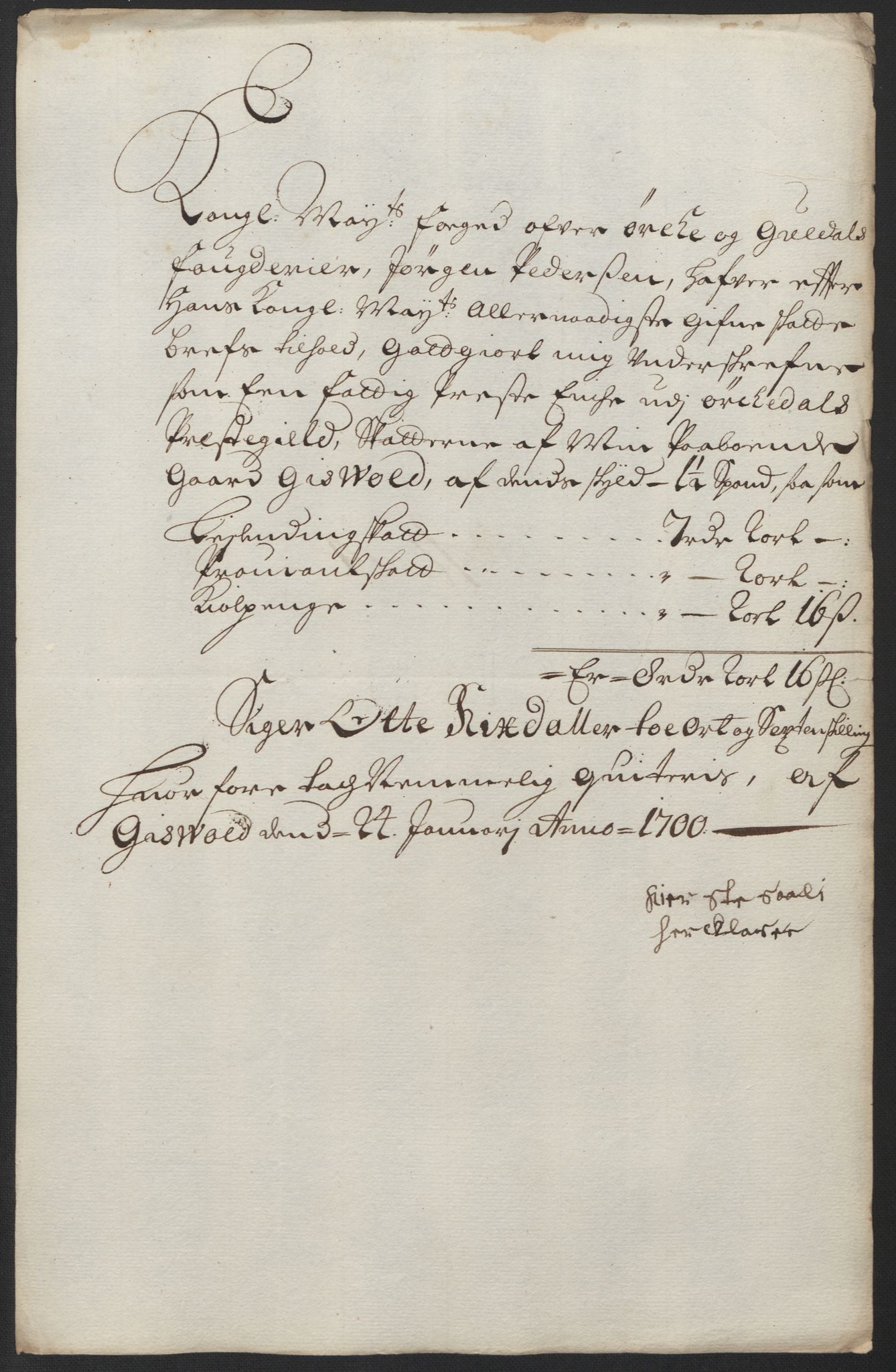 Rentekammeret inntil 1814, Reviderte regnskaper, Fogderegnskap, RA/EA-4092/R60/L3949: Fogderegnskap Orkdal og Gauldal, 1699, p. 164