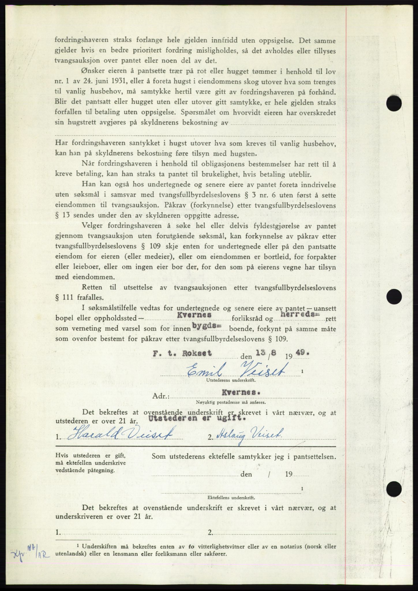 Nordmøre sorenskriveri, AV/SAT-A-4132/1/2/2Ca: Mortgage book no. B102, 1949-1949, Diary no: : 2290/1949