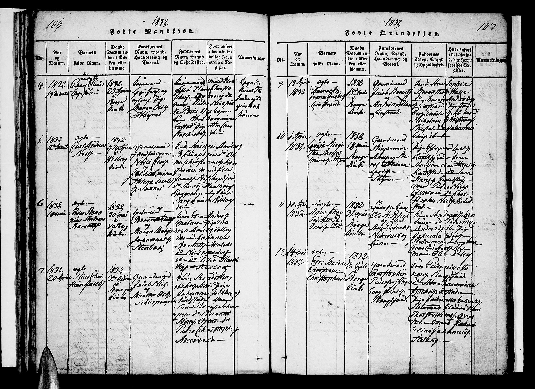 Ministerialprotokoller, klokkerbøker og fødselsregistre - Nordland, AV/SAT-A-1459/880/L1130: Parish register (official) no. 880A04, 1821-1843, p. 106-107