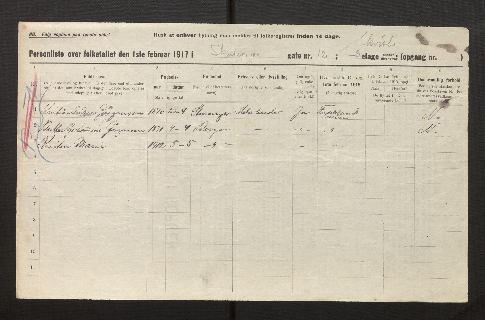 SAB, Municipal Census 1917 for Bergen, 1917, p. 36111