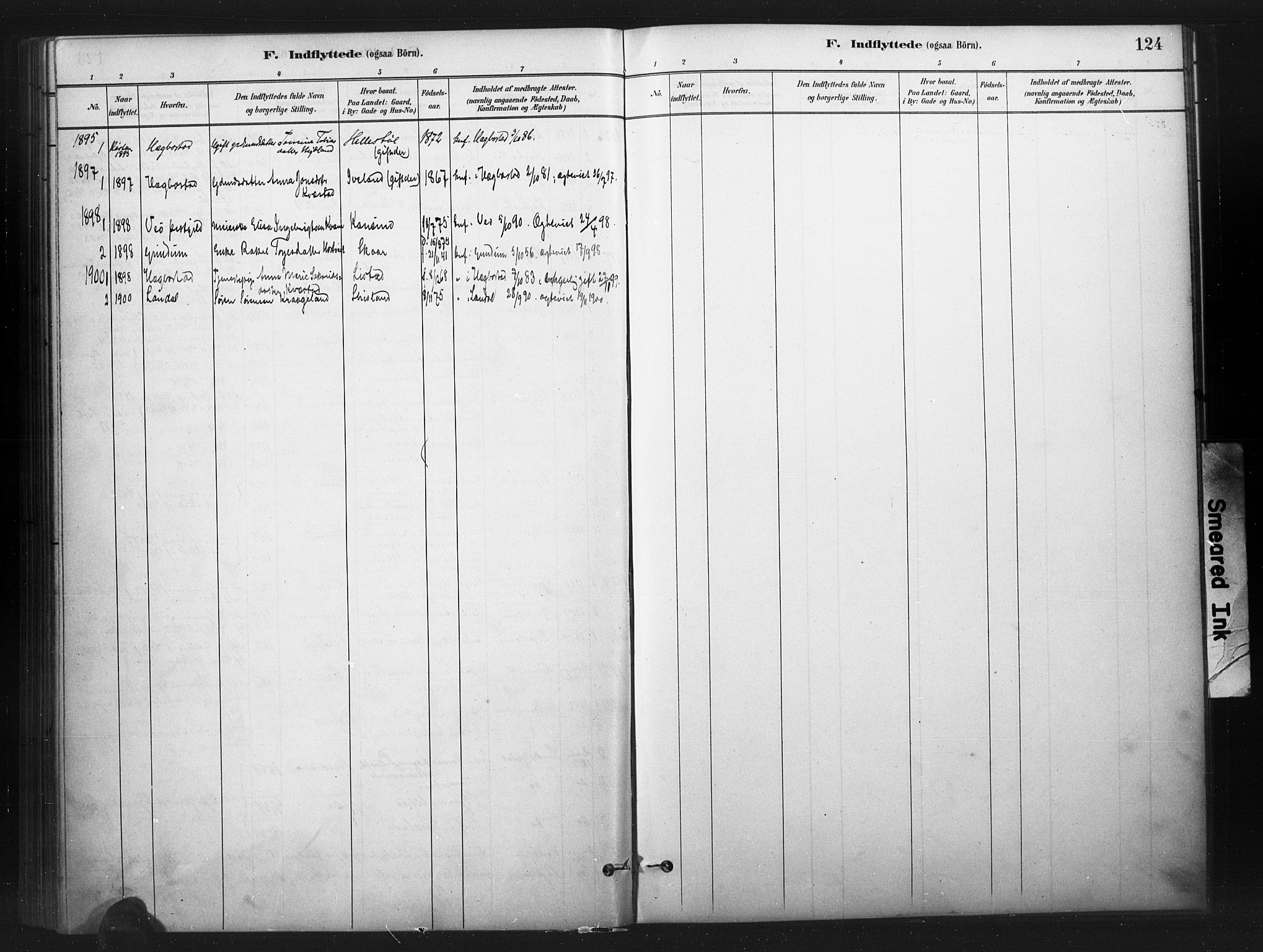 Nord-Audnedal sokneprestkontor, AV/SAK-1111-0032/F/Fa/Faa/L0003: Parish register (official) no. A 3, 1882-1900, p. 124